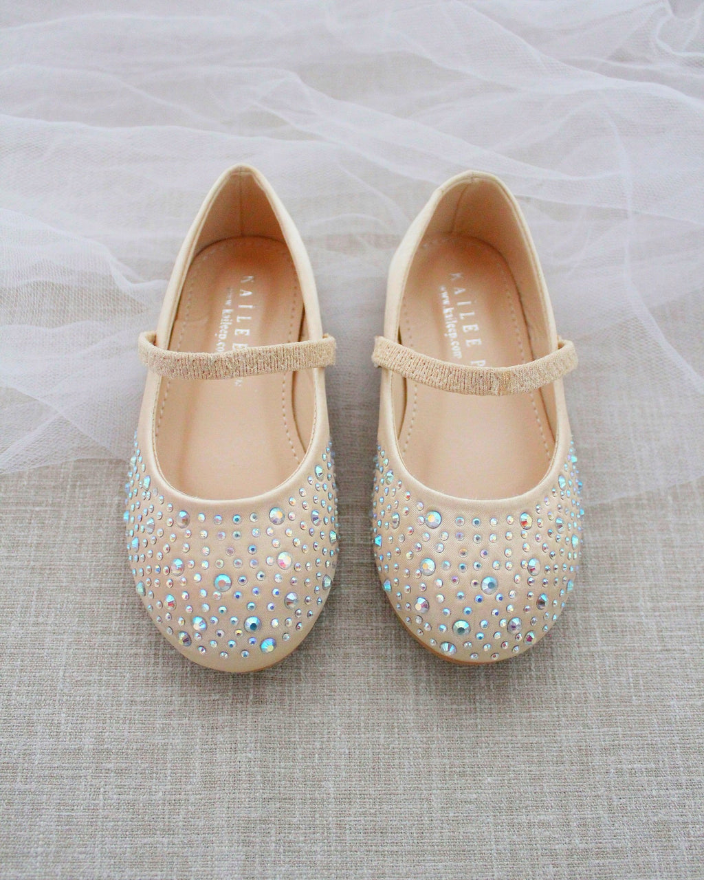 Satin Mary Jane Flats with Rhinestones Embellishment