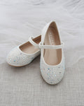Satin Mary Jane Flats with Rhinestones Embellishment