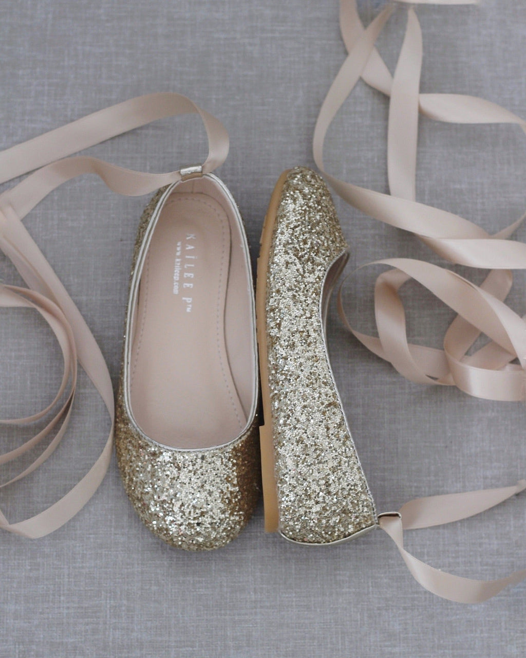 Rock Glitter Ballet Flats with Satin Ankle Strap