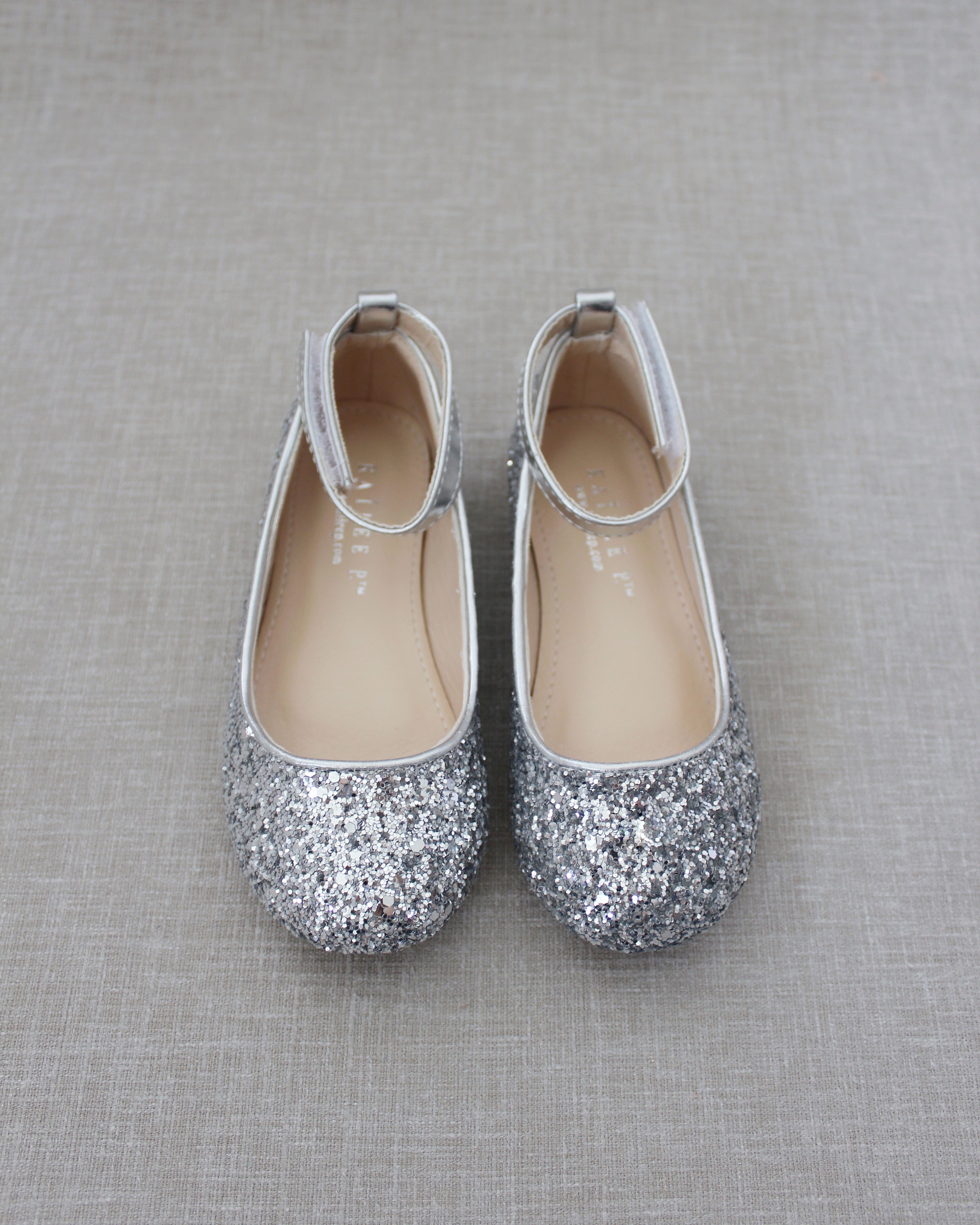 Rock Glitter Ballet Flats With Velcro Ankle Strap