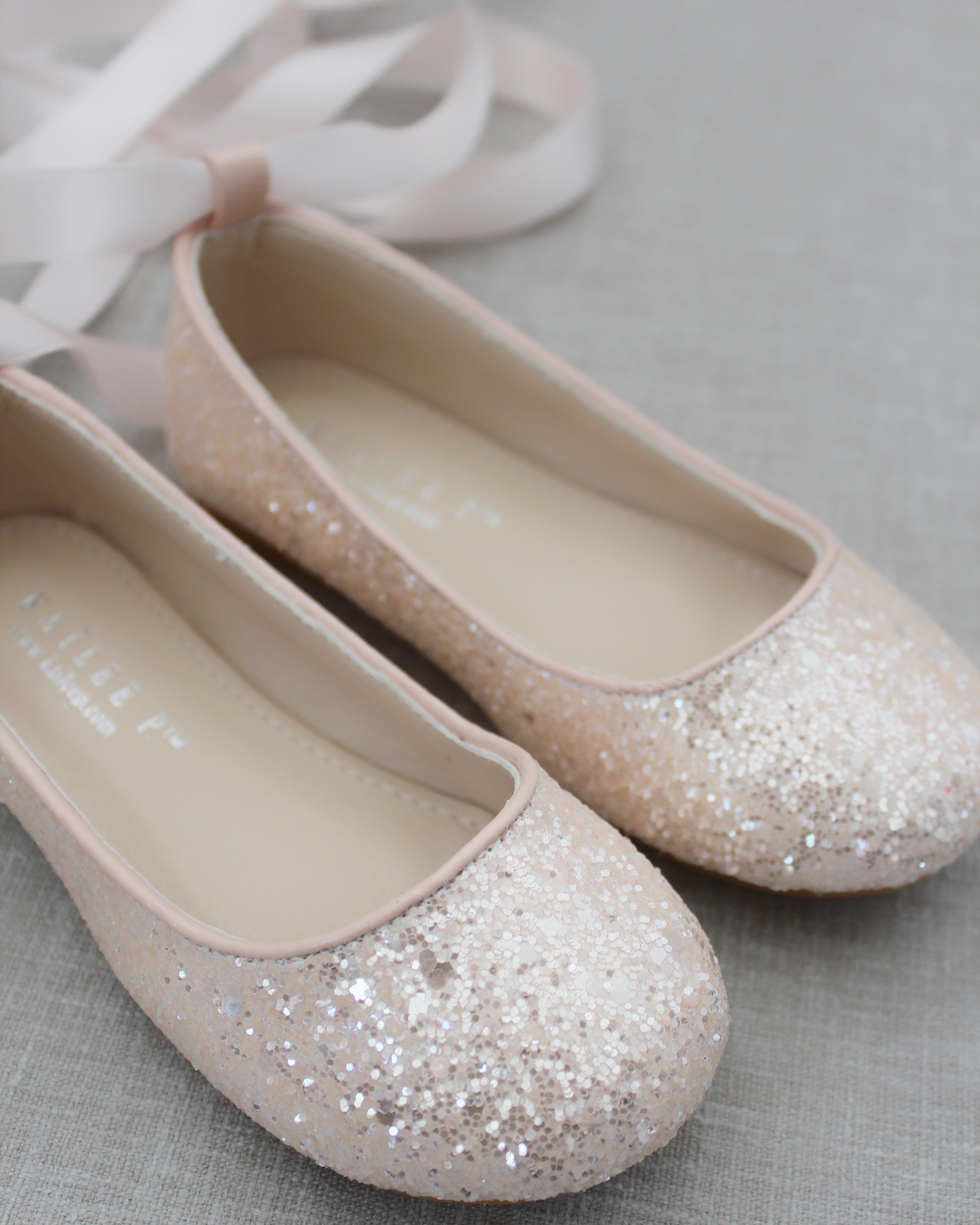 Rock Glitter Ballet Flats with Satin Ankle Strap