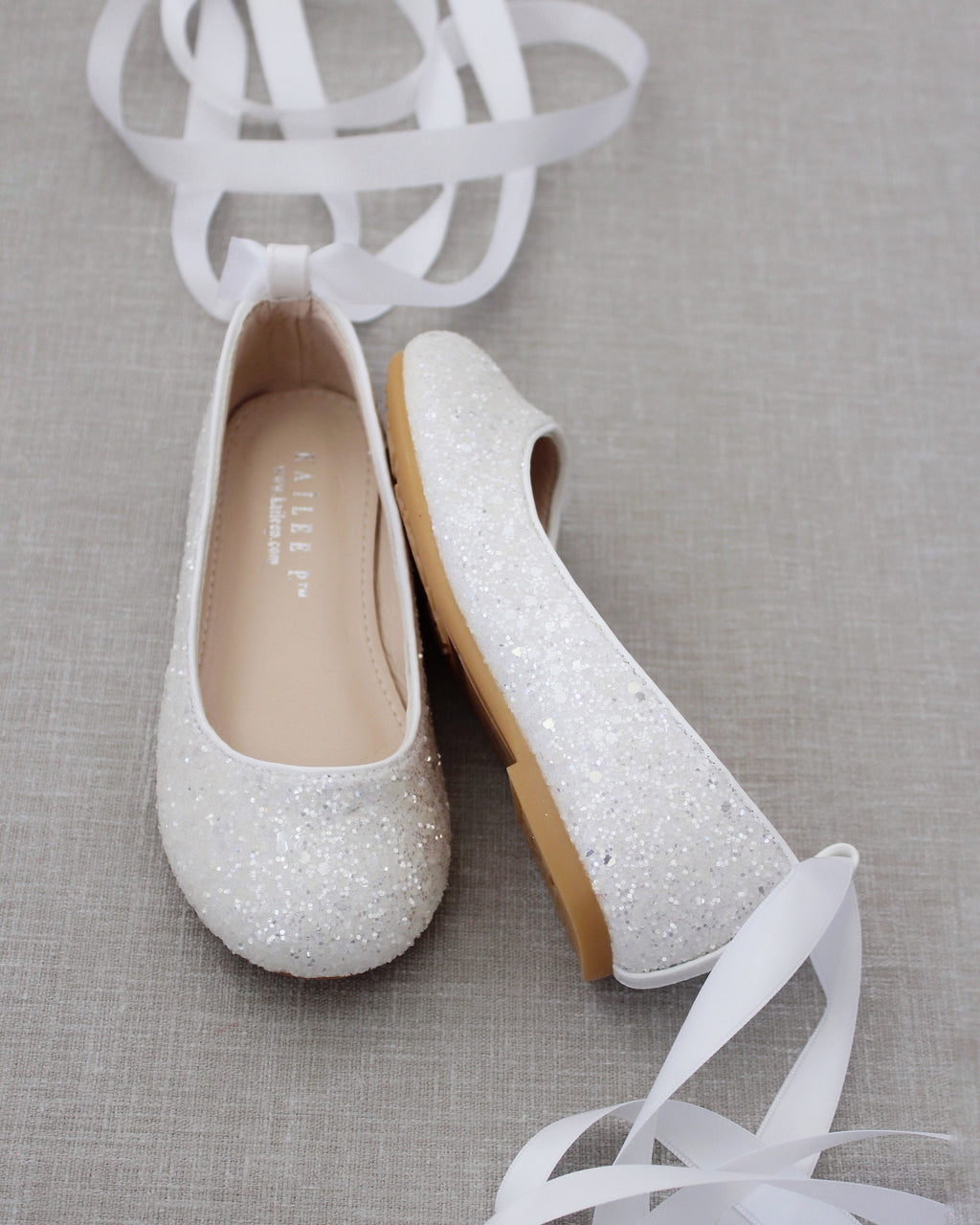 Rock Glitter Ballet Flats With Satin Ankle Strap