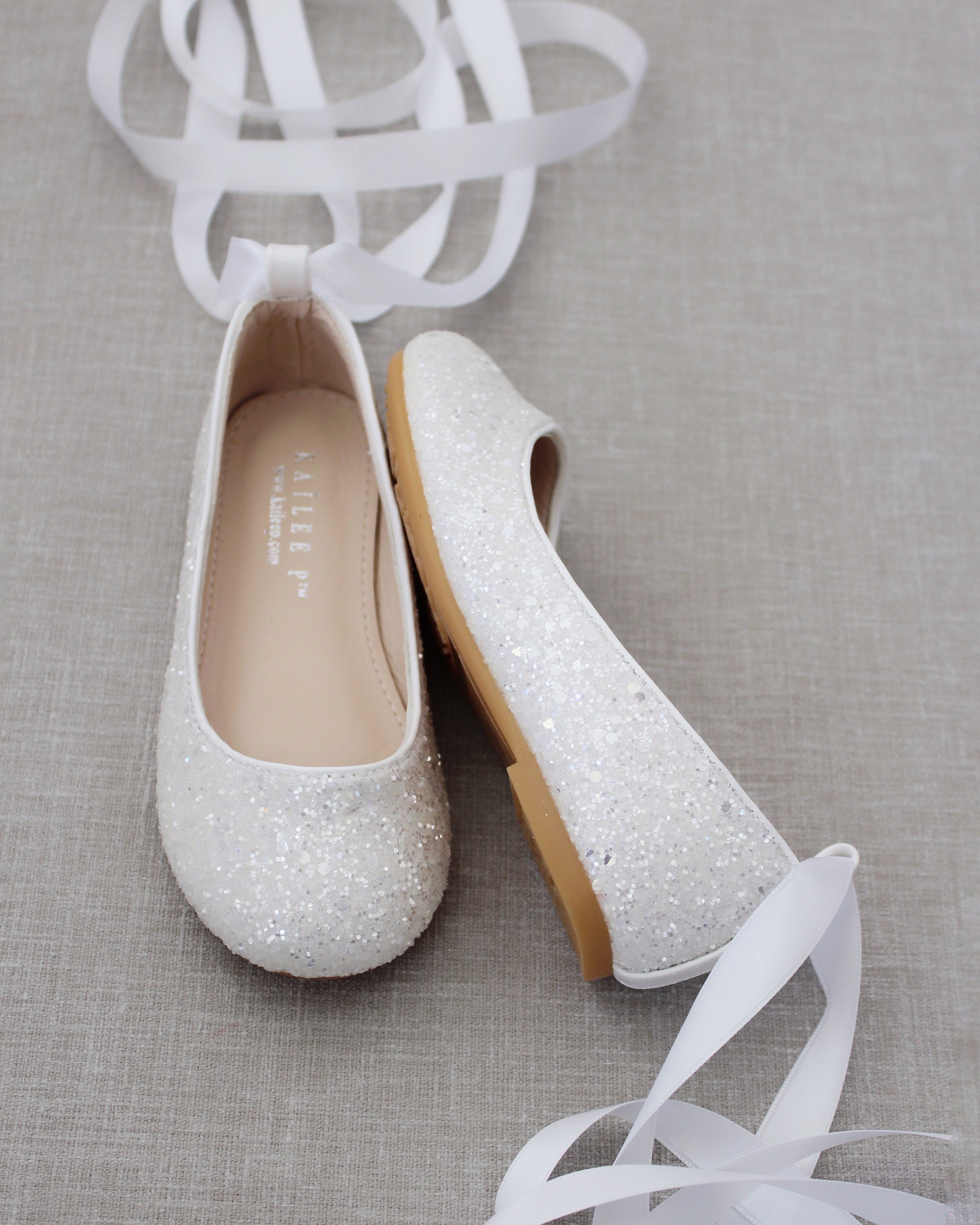 Rock Glitter Ballet Flats With Satin Ankle Strap