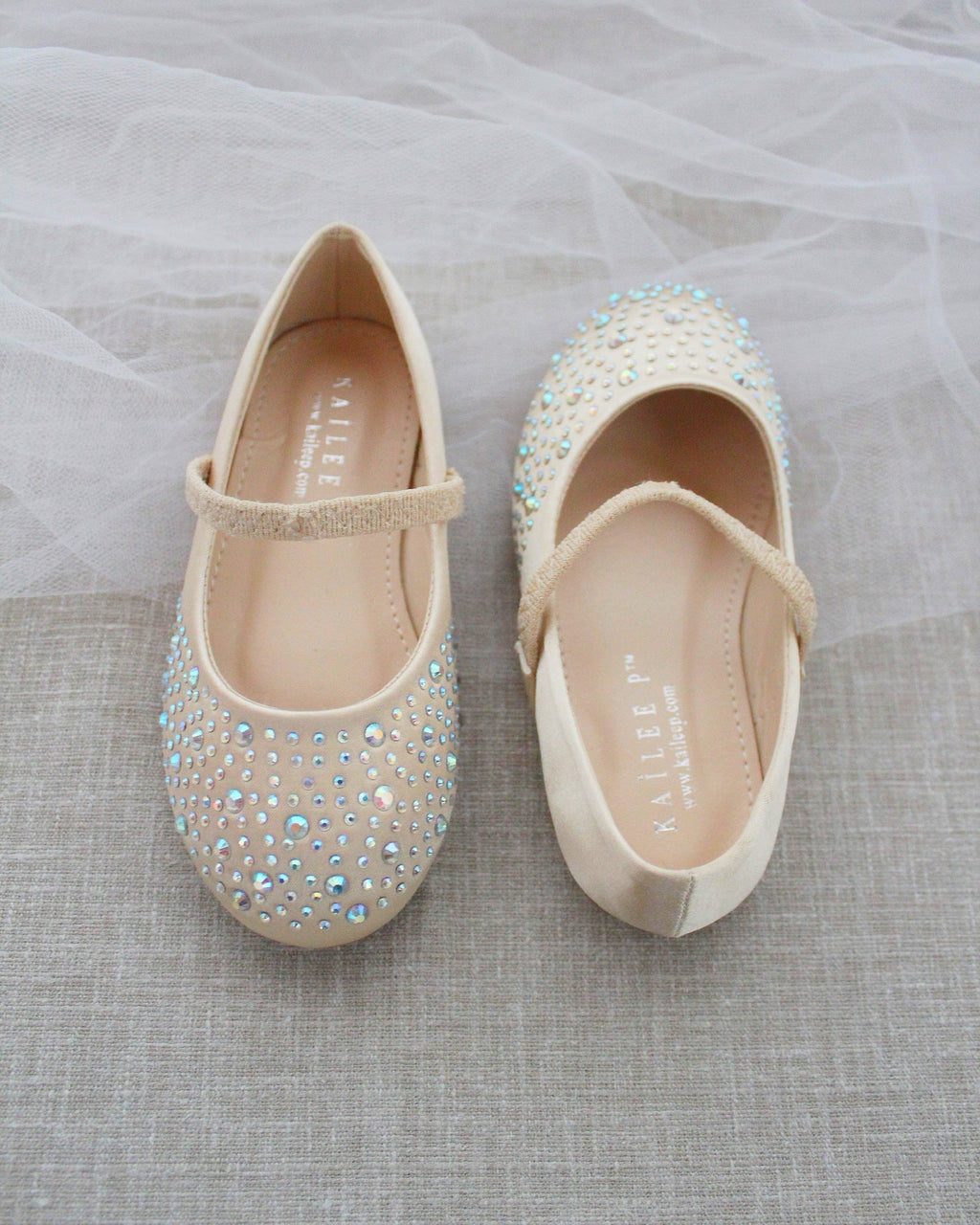 Satin Mary Jane Flats with Rhinestones Embellishment