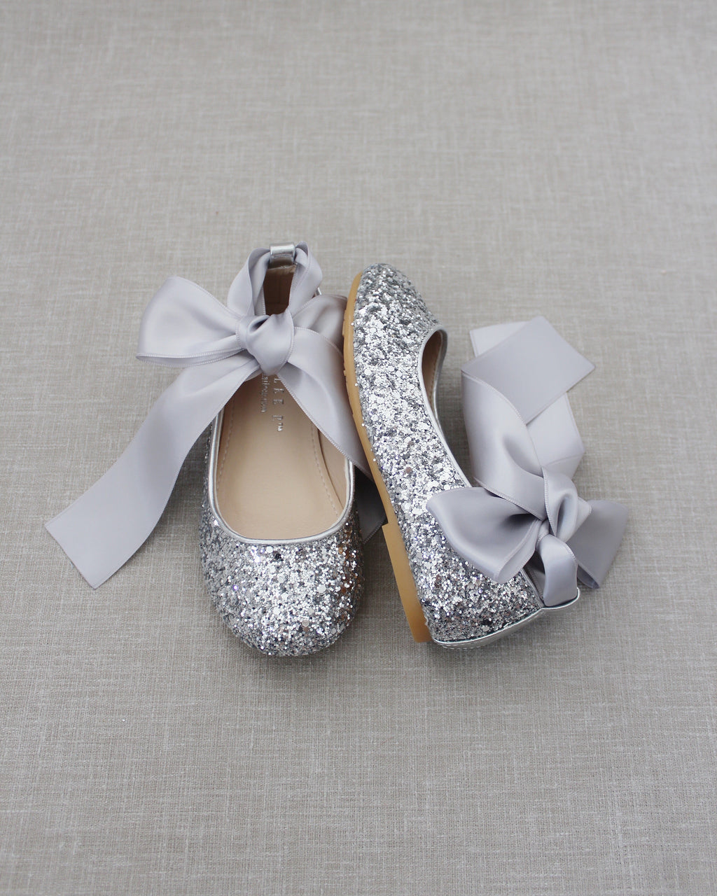 Rock Glitter Ballet Flats With Satin Ankle Strap