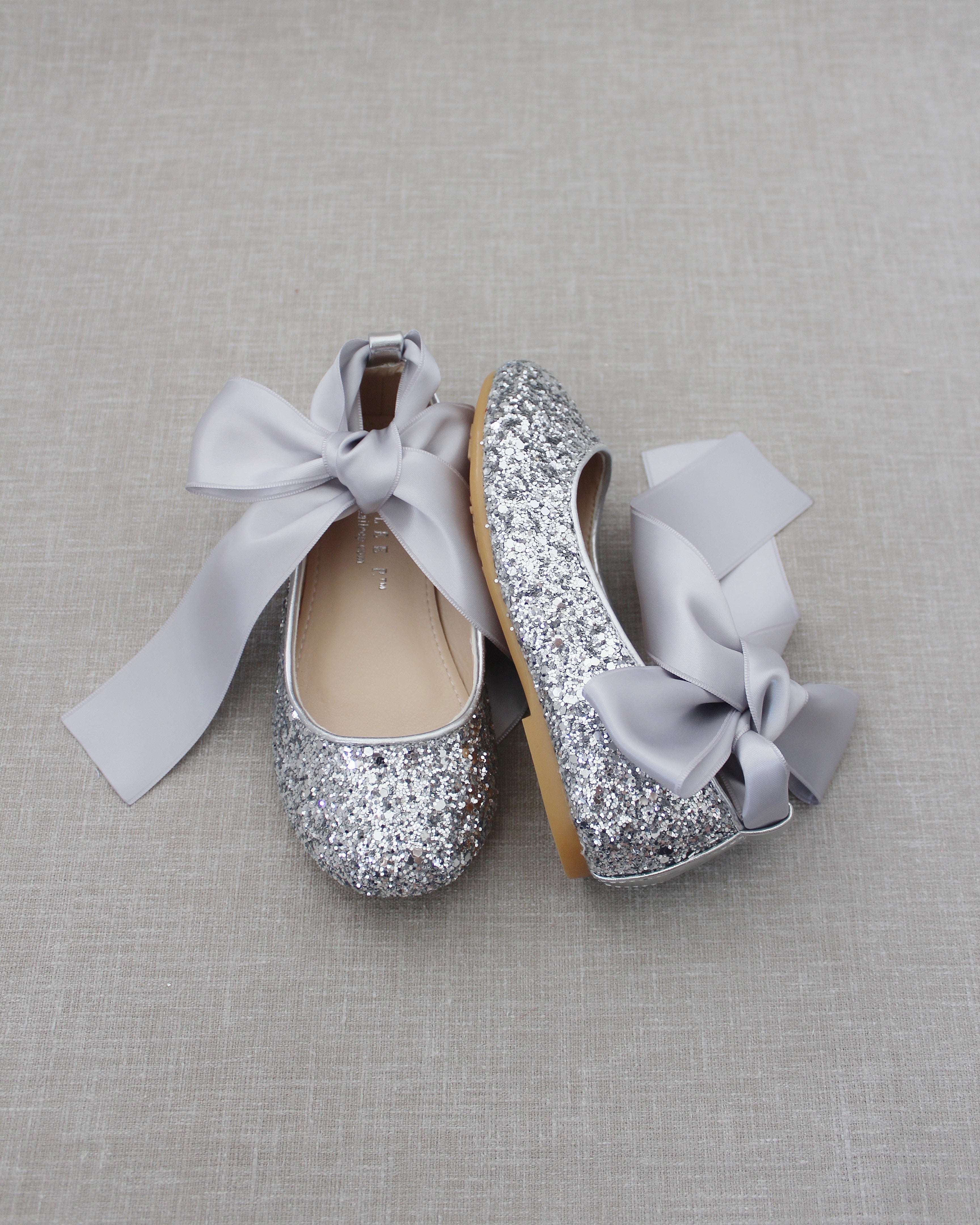 Rock Glitter Ballet Flats With Satin Ankle Strap