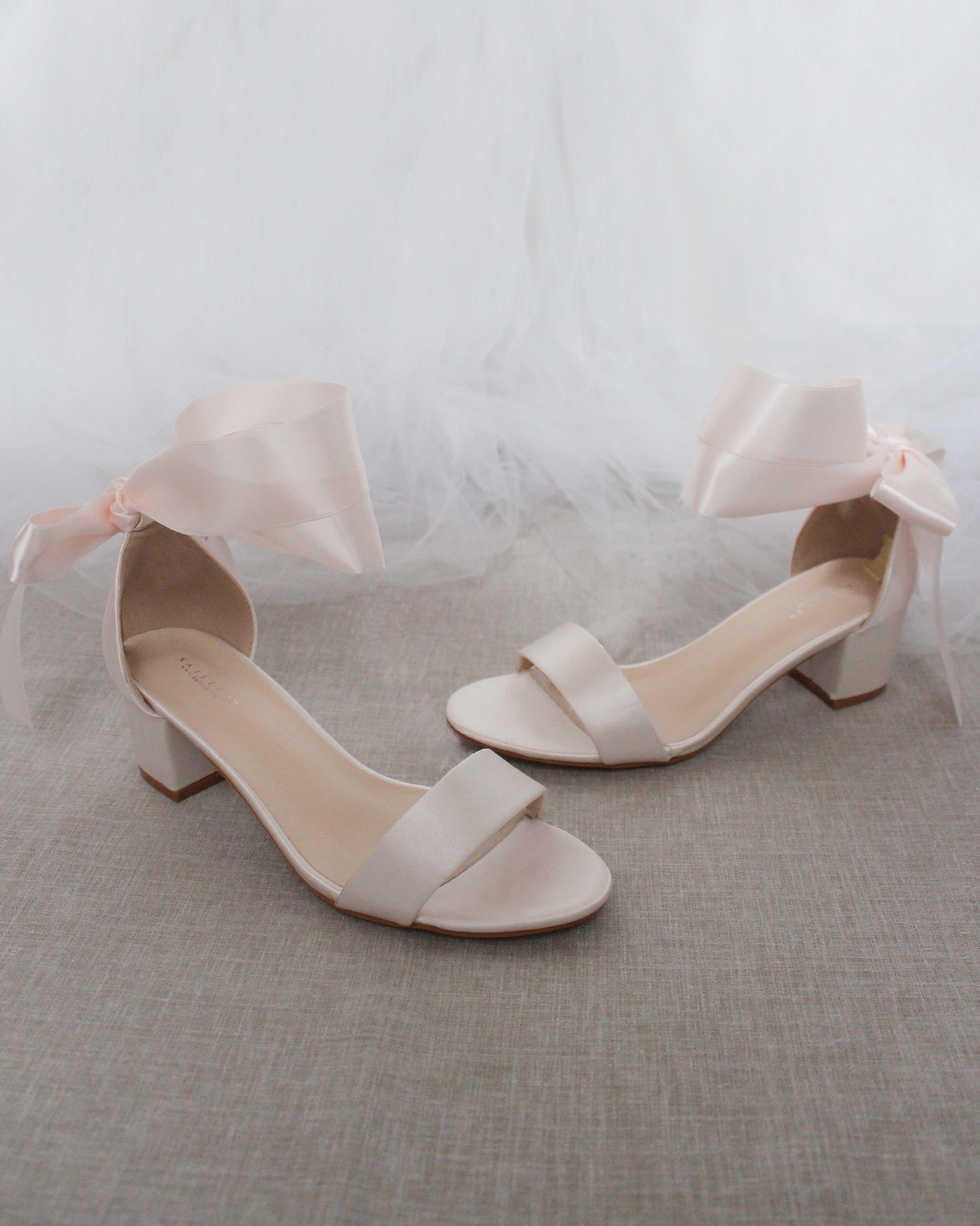 Satin Girls Block Heel Sandal with Wrapped Ribbon Tie