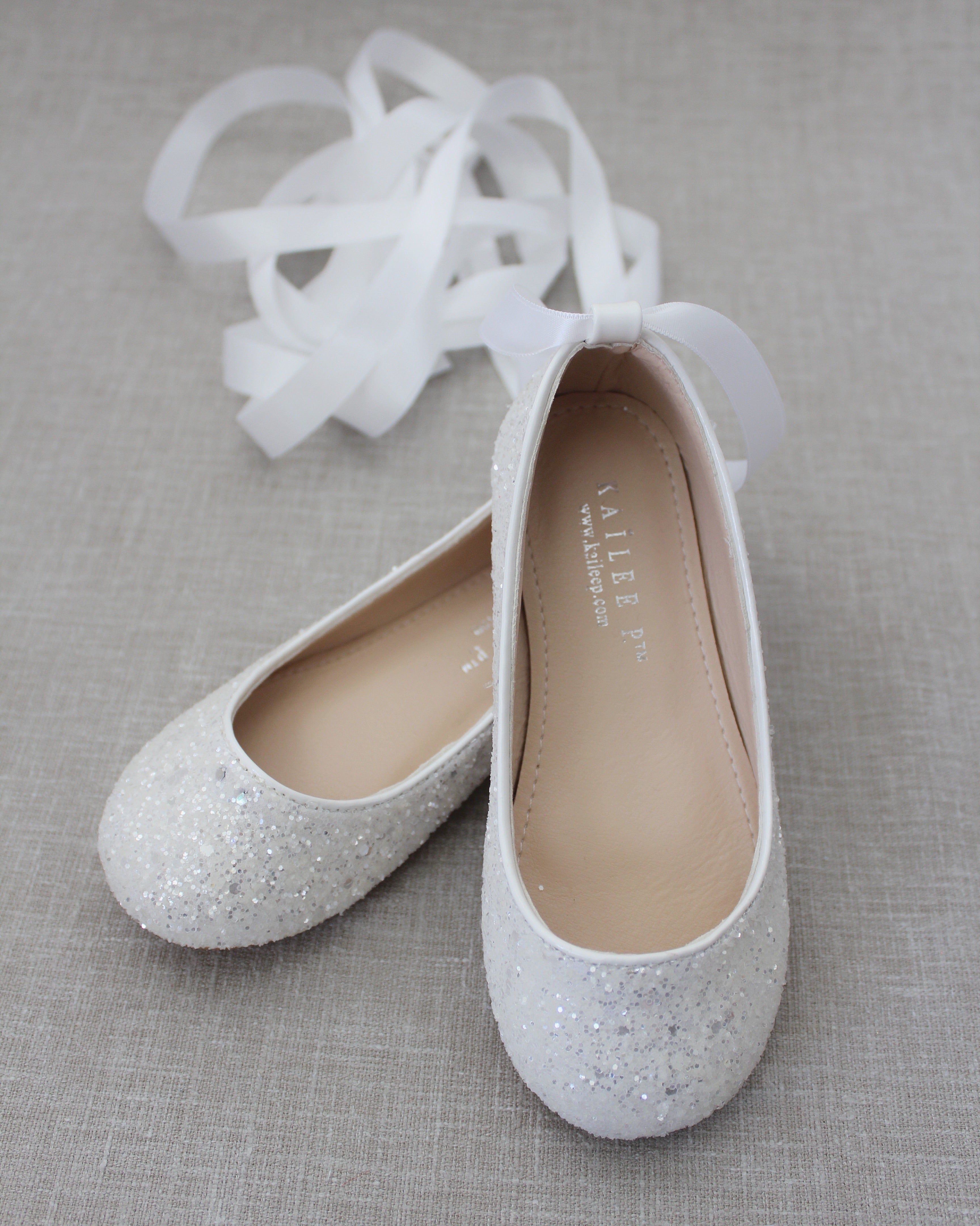 Rock Glitter Ballet Flats With Satin Ankle Strap