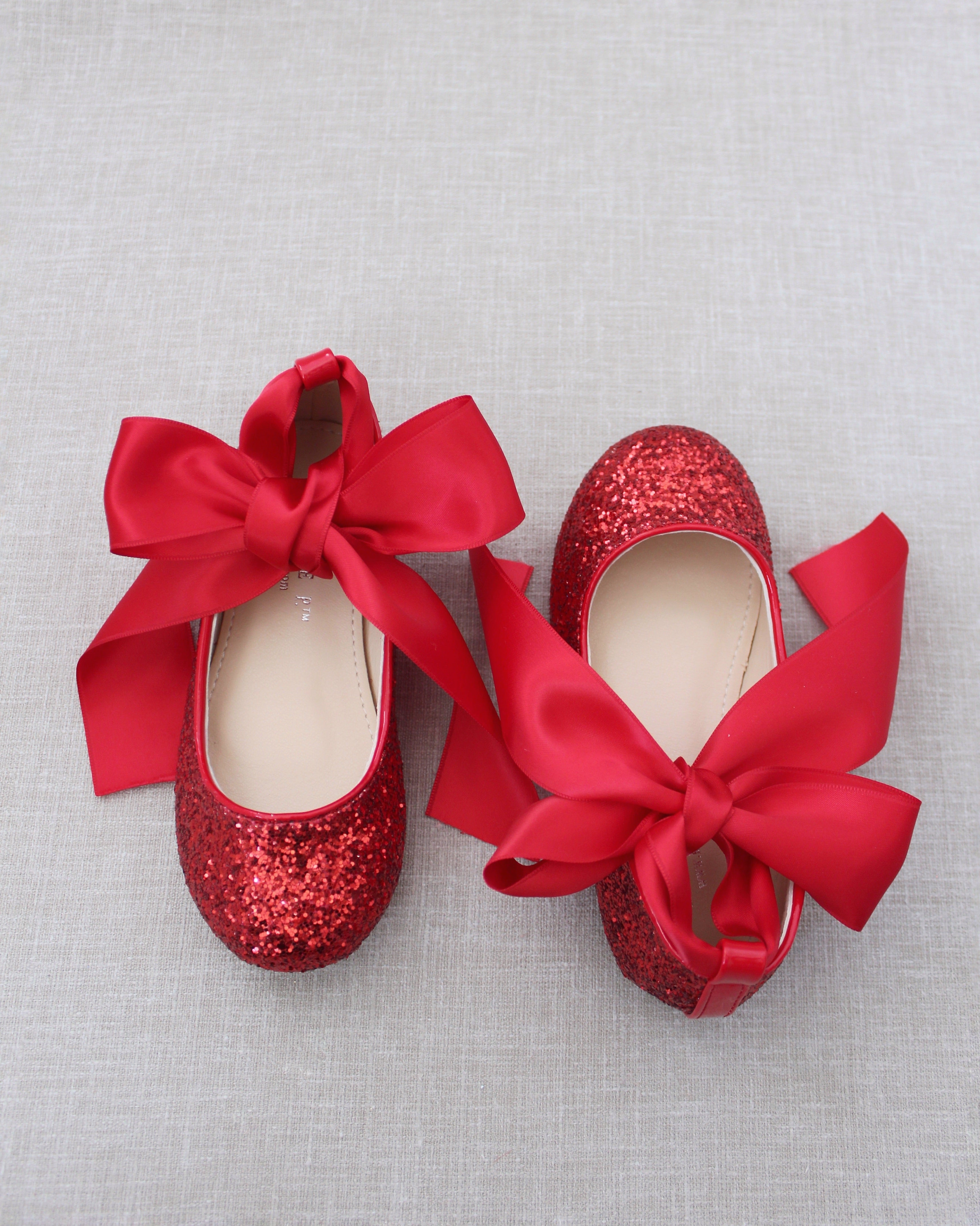 Rock Glitter Ballet Flats With Satin Ankle Strap