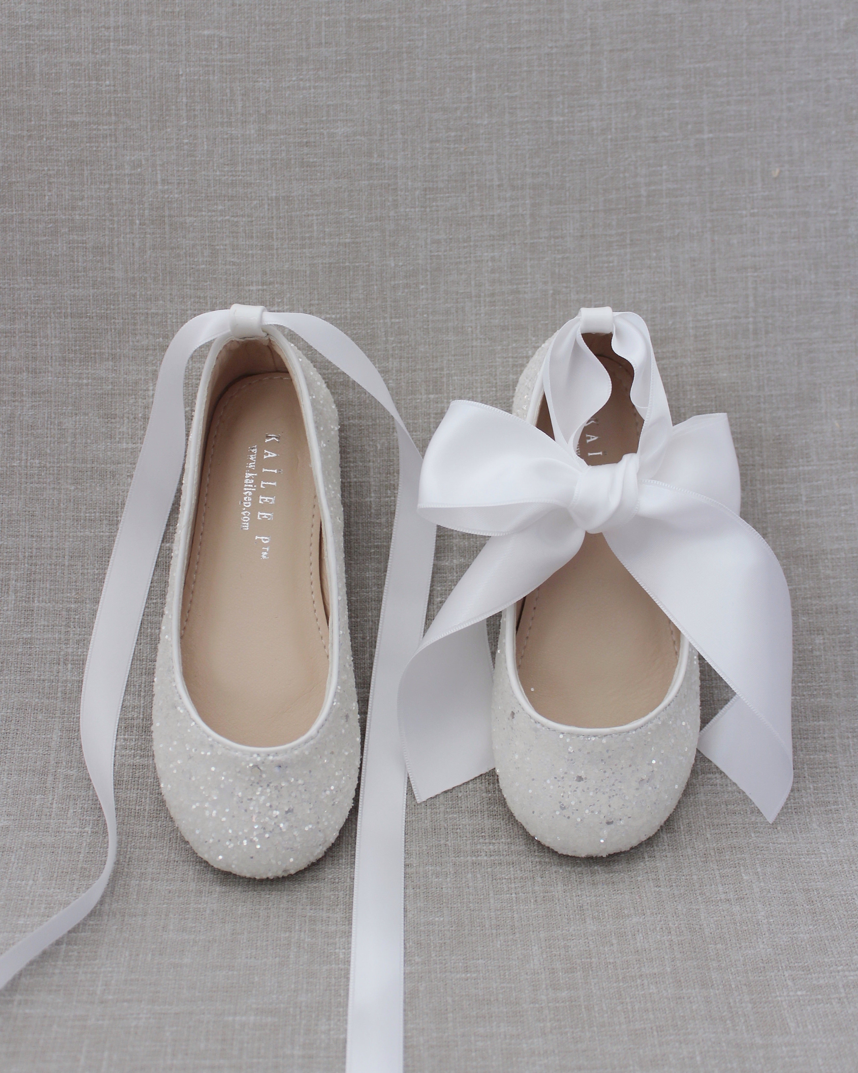 Rock Glitter Ballet Flats With Satin Ankle Strap