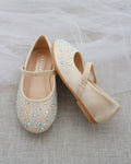 Satin Mary Jane Flats with Rhinestones Embellishment