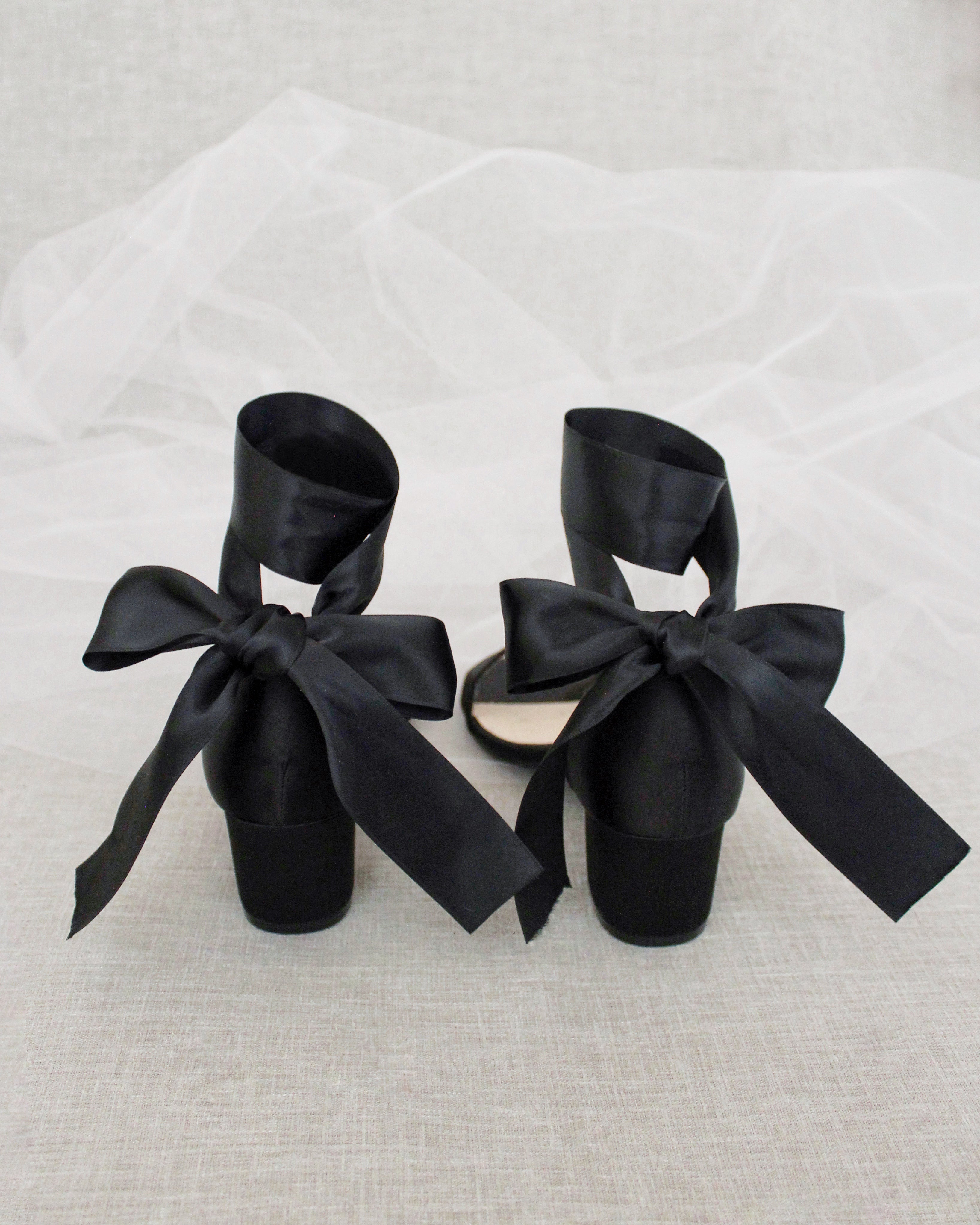 Satin Girls Block Heel Sandal with Wrapped Ribbon Tie