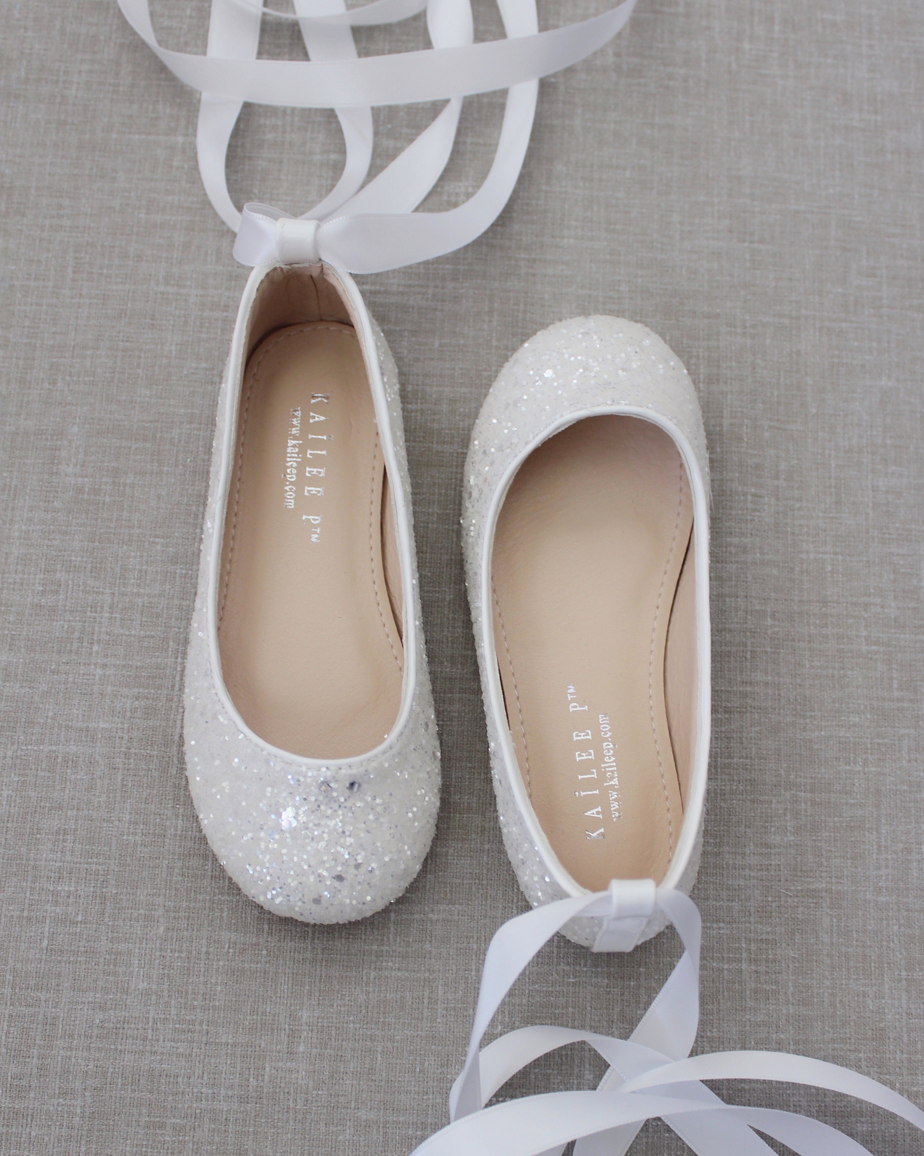 Rock Glitter Ballet Flats With Satin Ankle Strap