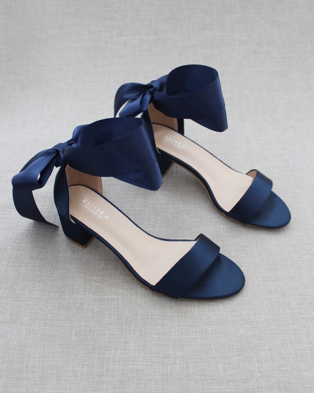 Satin Girls Block Heel Sandal with Wrapped Ribbon Tie