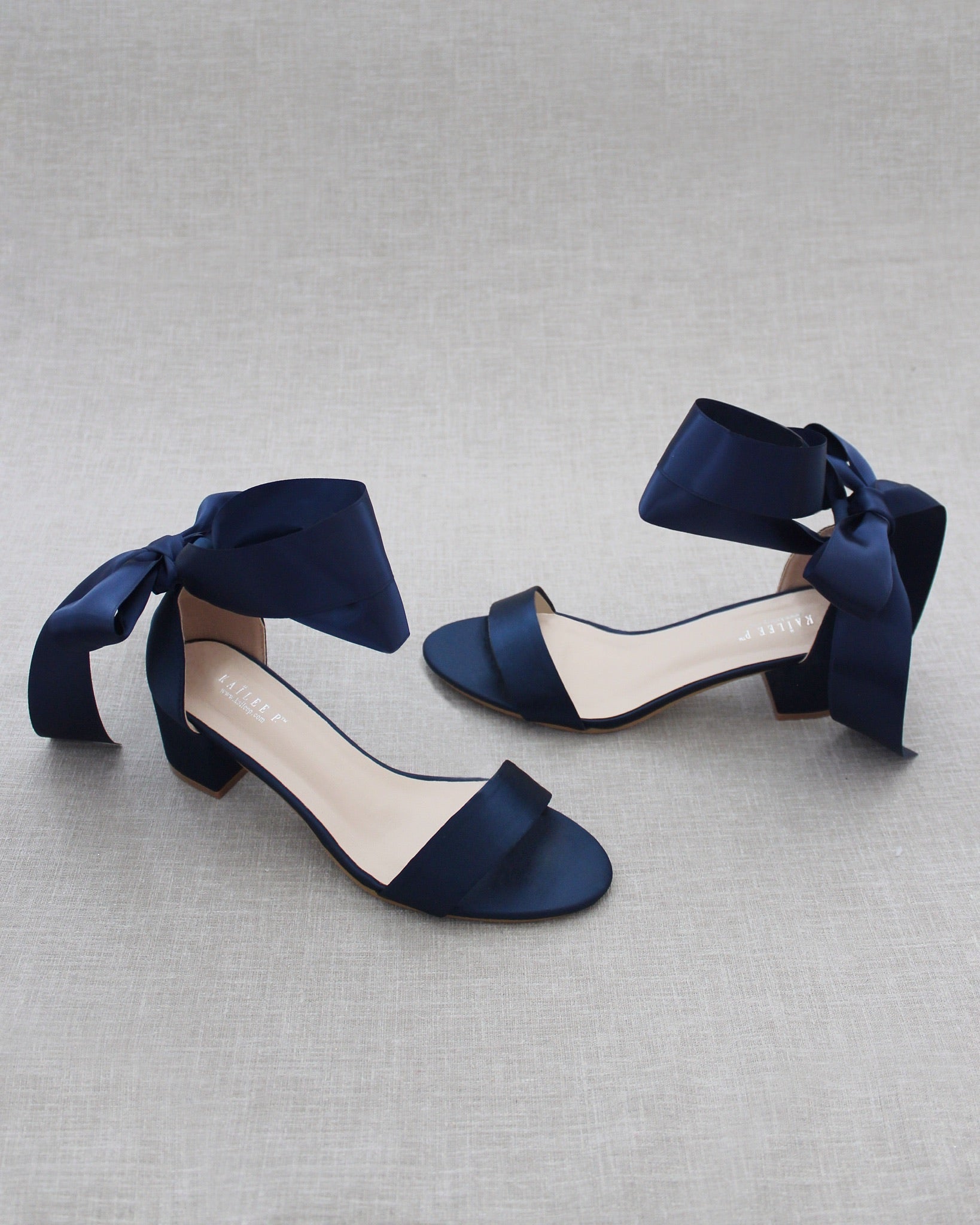 Satin Girls Block Heel Sandal with Wrapped Ribbon Tie