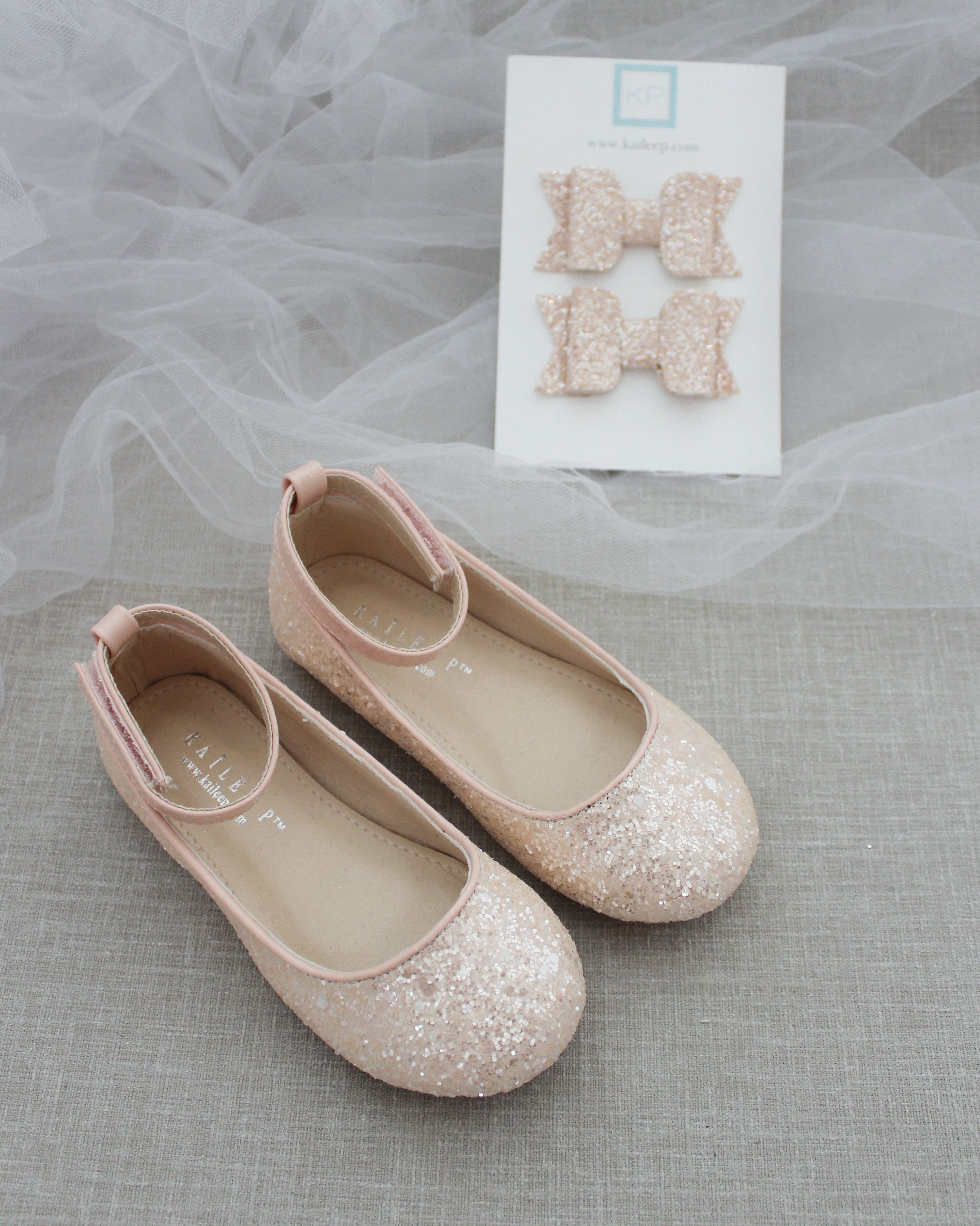 Rock Glitter Ballet Flats with Velcro Ankle Strap
