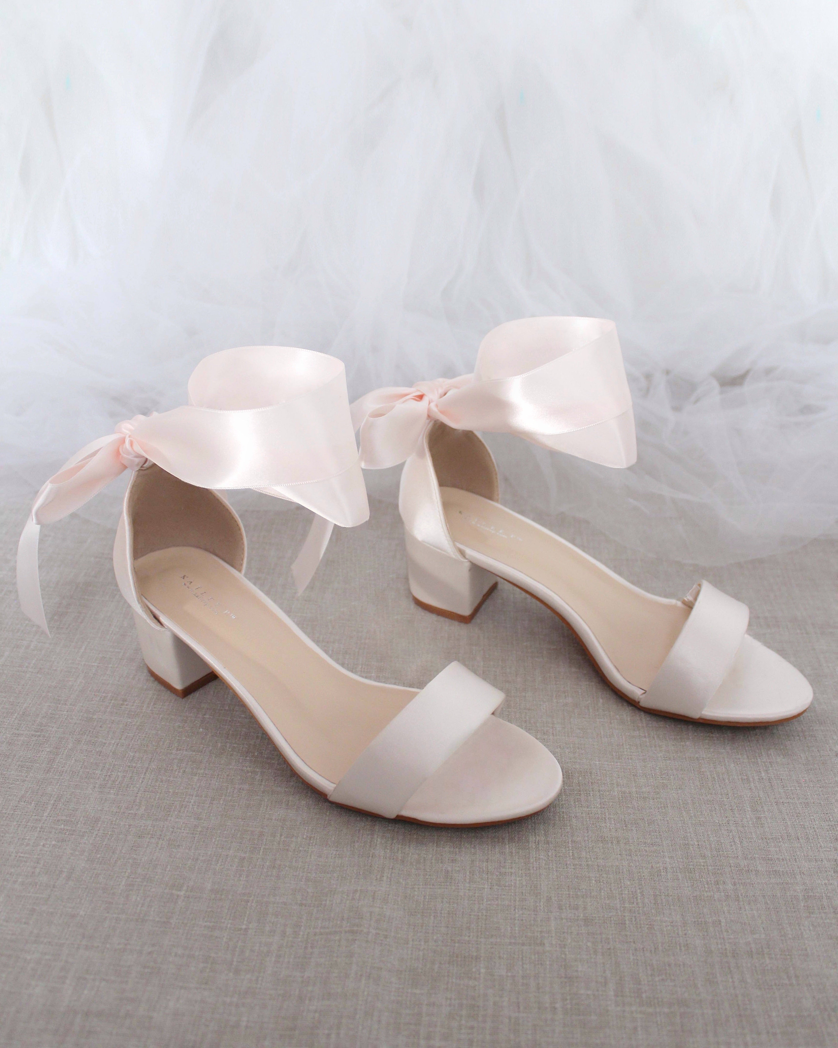 Satin Girls Block Heel Sandal with Wrapped Ribbon Tie