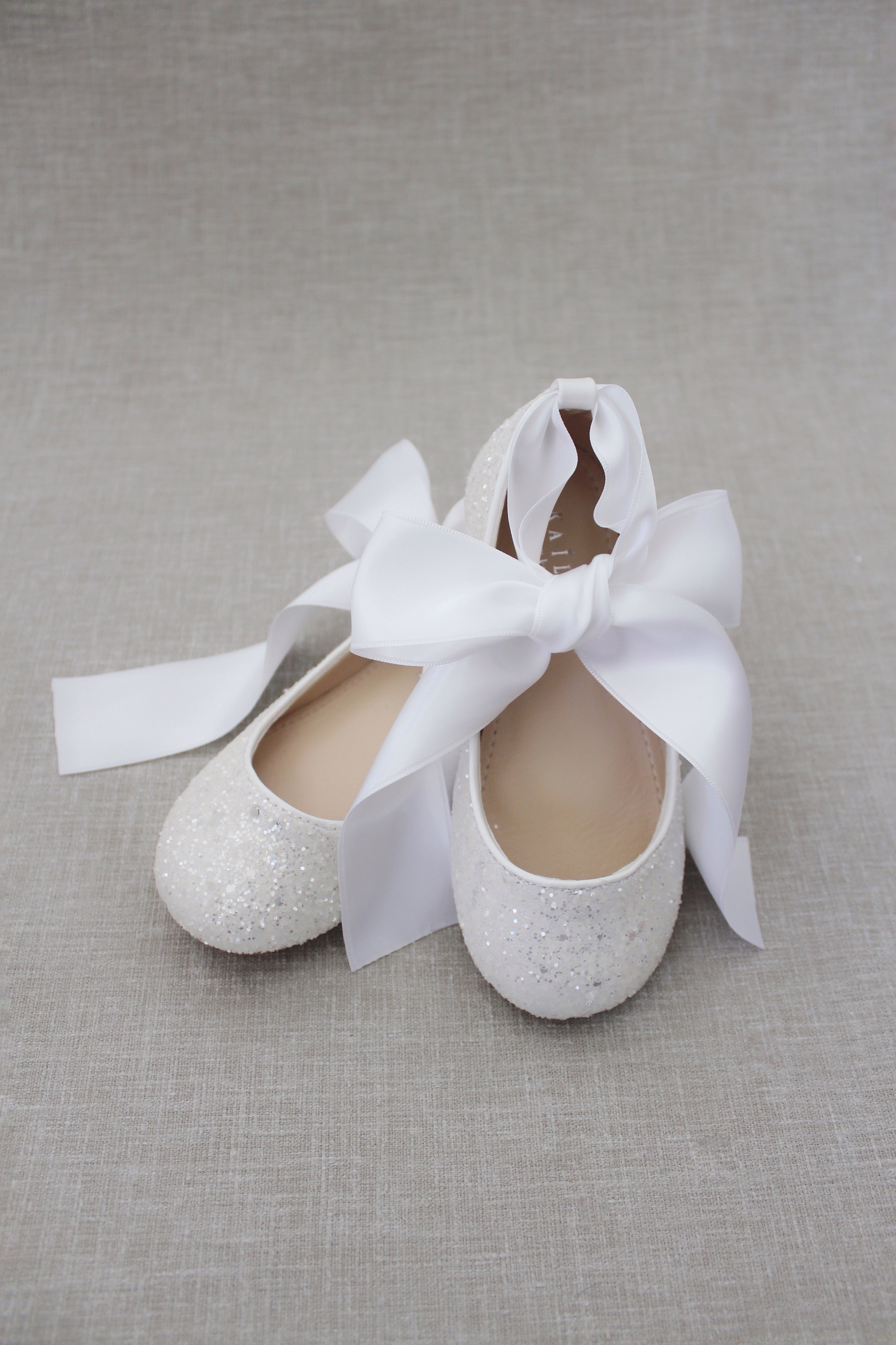 Rock Glitter Ballet Flats With Satin Ankle Strap