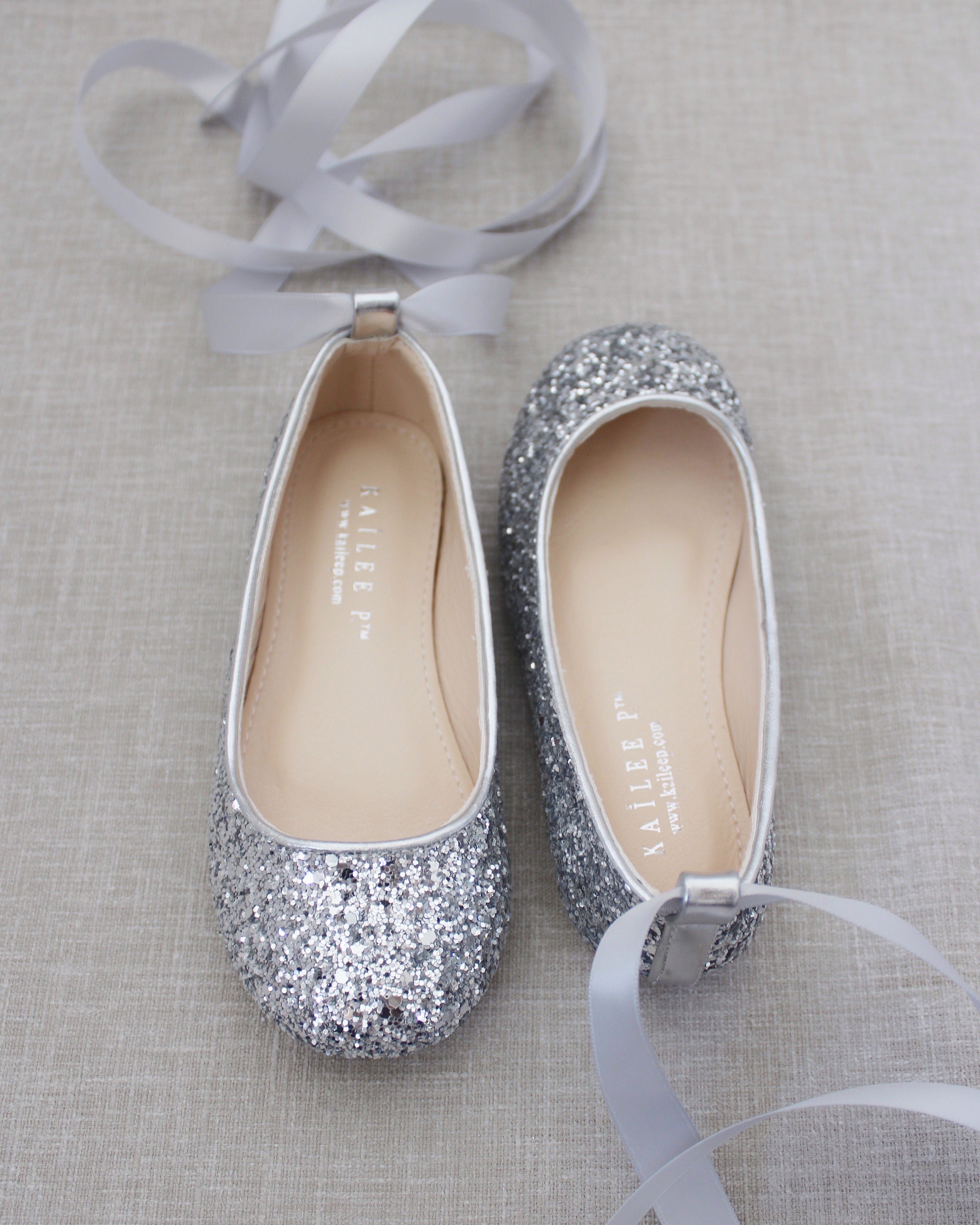 Rock Glitter Ballet Flats With Satin Ankle Strap