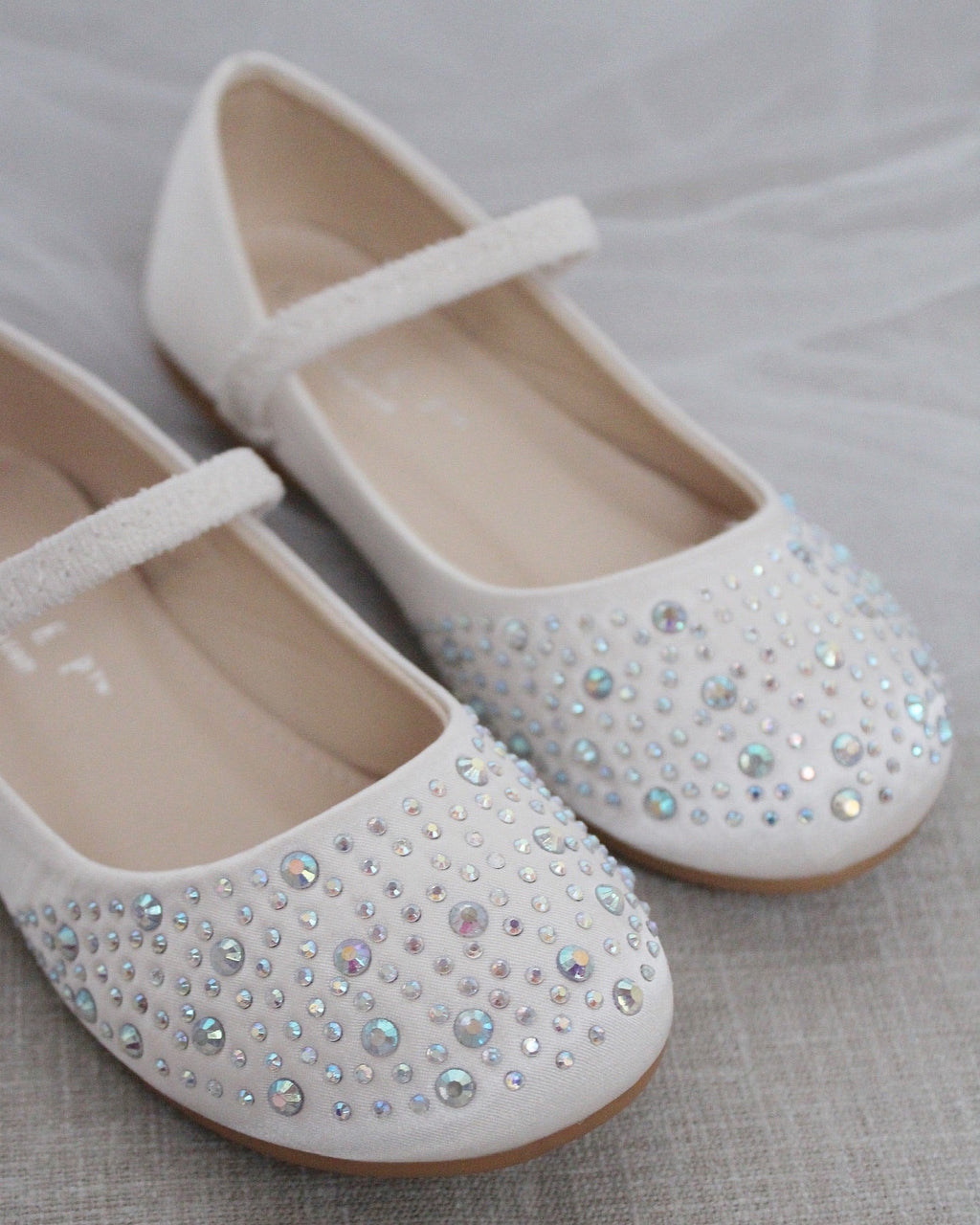 Satin Maryjane Flats With Rhinestones Embellishment
