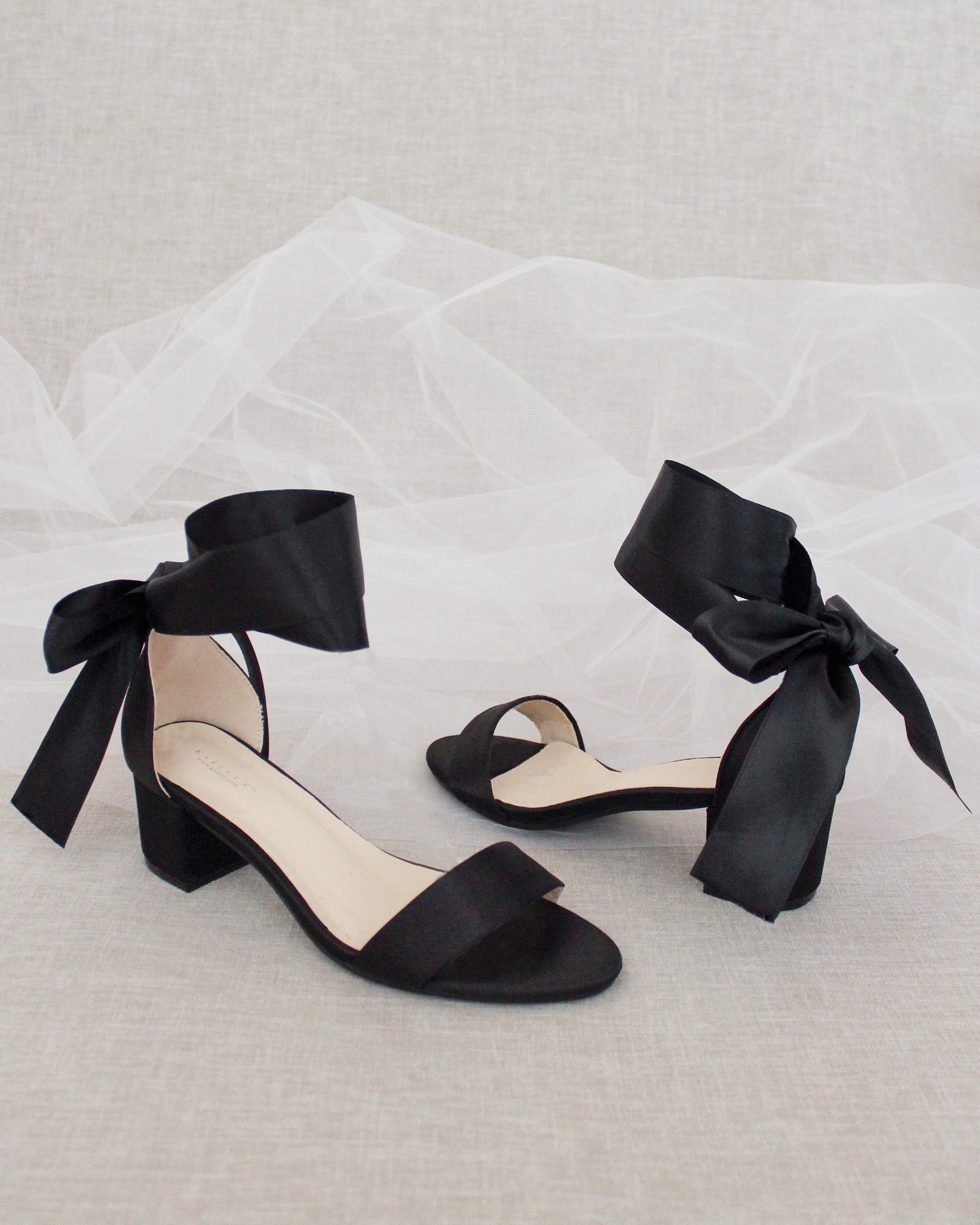 Satin Girls Block Heel Sandal with Wrapped Ribbon Tie