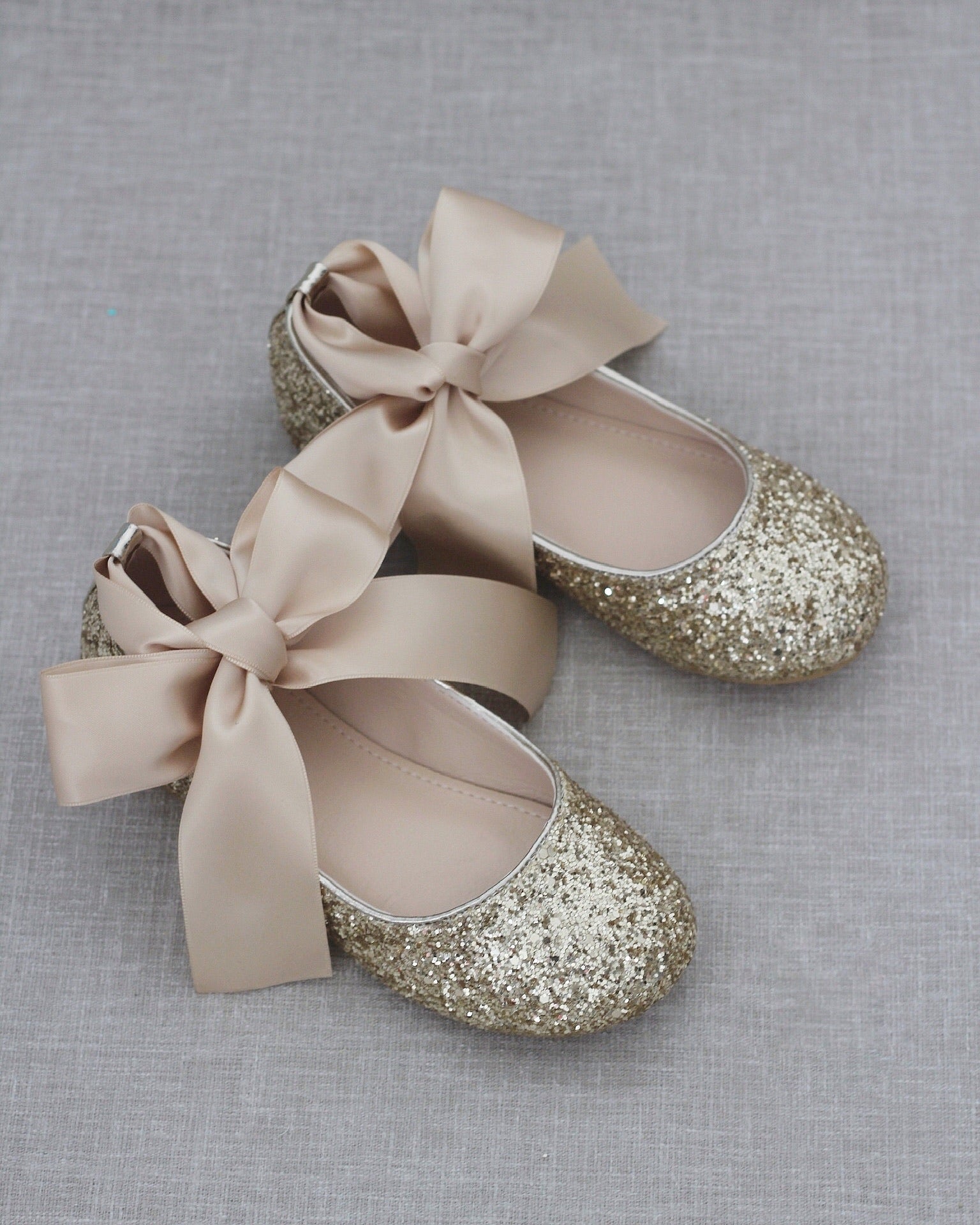 Rock Glitter Ballet Flats with Satin Ankle Strap
