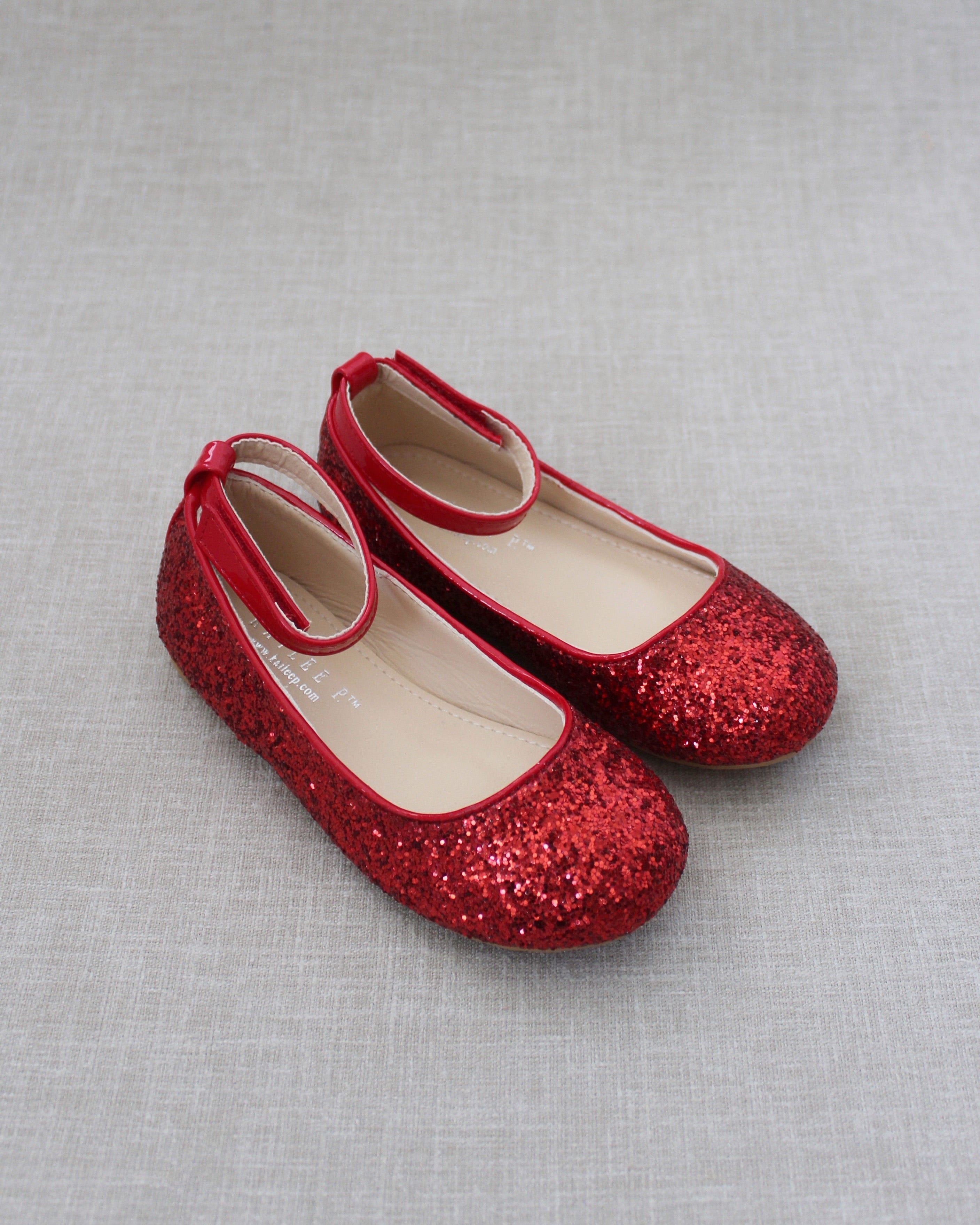 Rock Glitter Ballet Flats with Velcro Ankle Strap