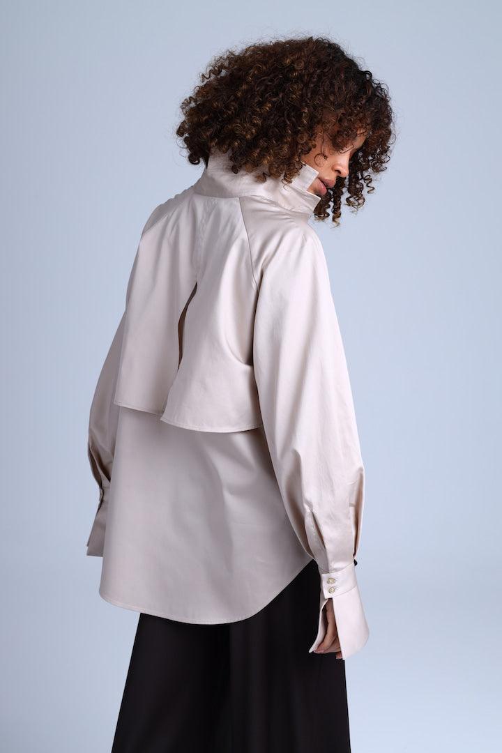 Diva Business Style Beige Organic Cotton Shirt