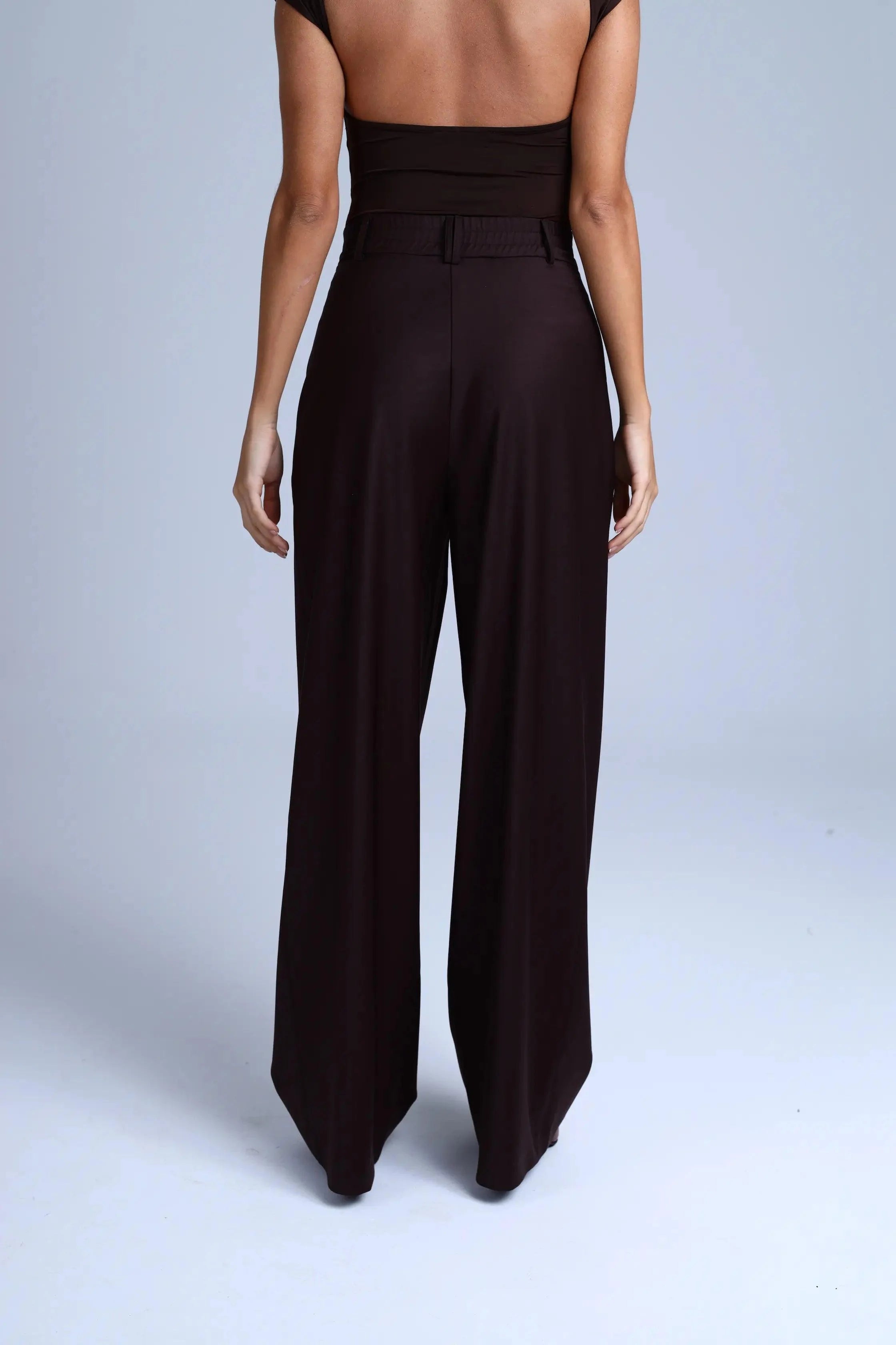 Brown Virgin Wool Pants Monica Wide-Leg in Dark Coffee