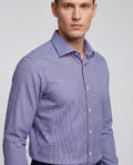 Blue Long Sleeve Shirt with contract trimming// Dual cuffs// contemporary fit- Final Sale