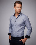 Long Sleeve Black Shirt with contract trimming // Dual cuffs// contemporary fit- Final Sale