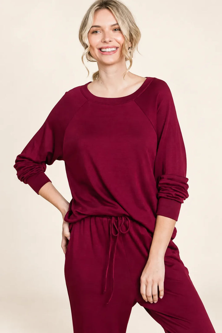 Round Neck Raglan Sleeve Top & Pants Lounge Set