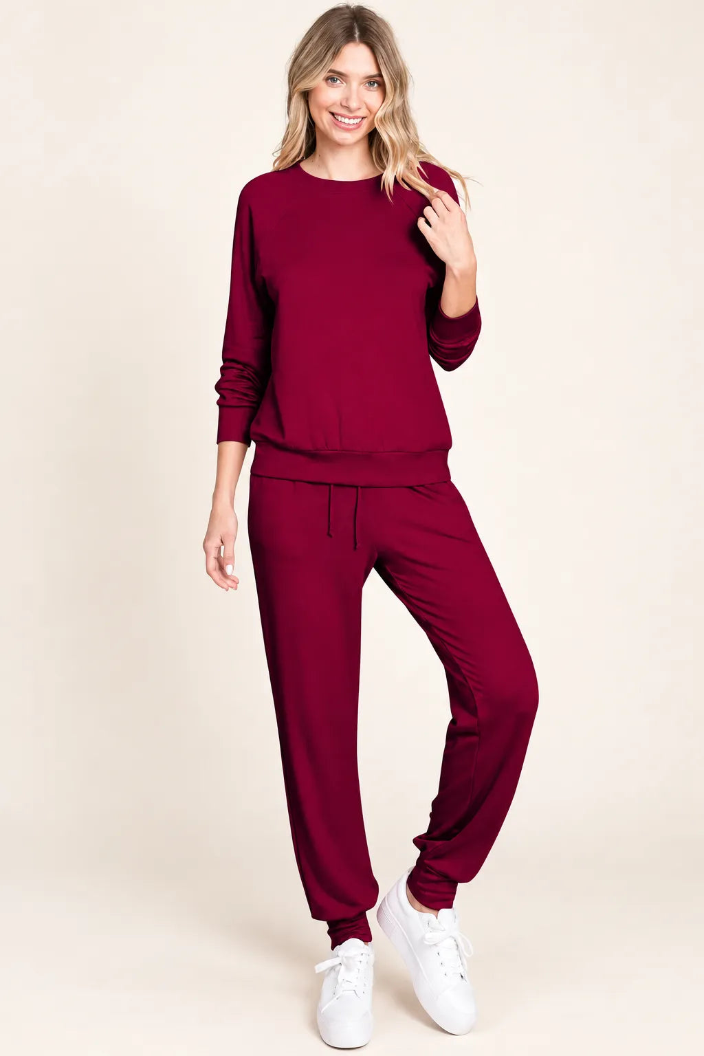 Round Neck Raglan Sleeve Top & Pants Lounge Set — photo 3