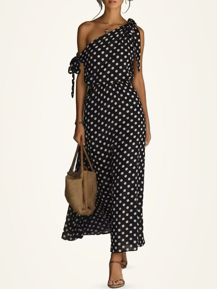 Full Size Polka Dot One-Shoulder Maxi Dress Plus Size