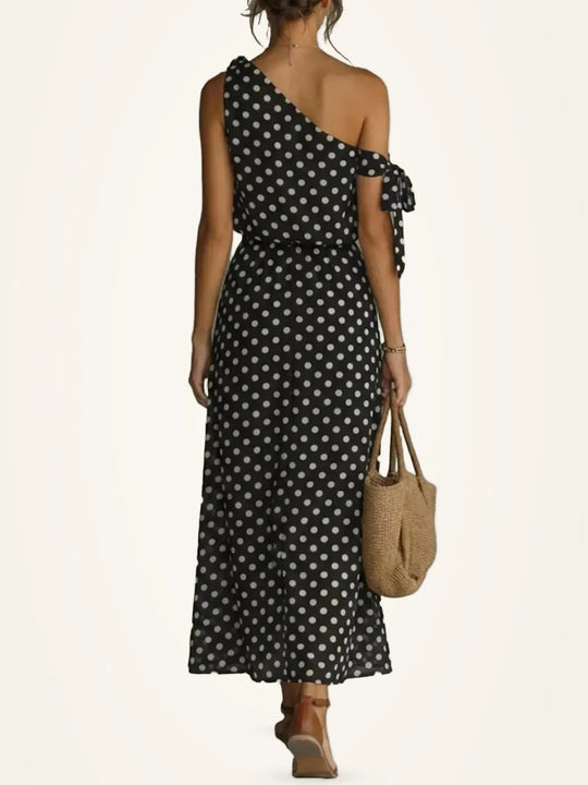 Another view: Full Size Polka Dot One-Shoulder Maxi Dress Plus Size