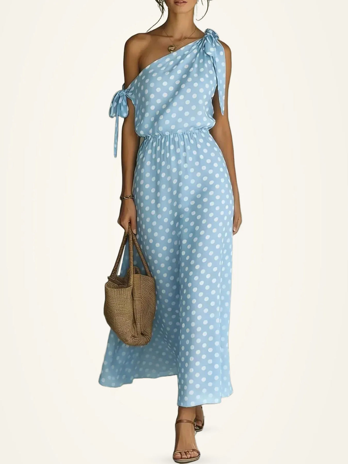 Full Size Polka Dot One-Shoulder Maxi Dress Plus Size — photo 3