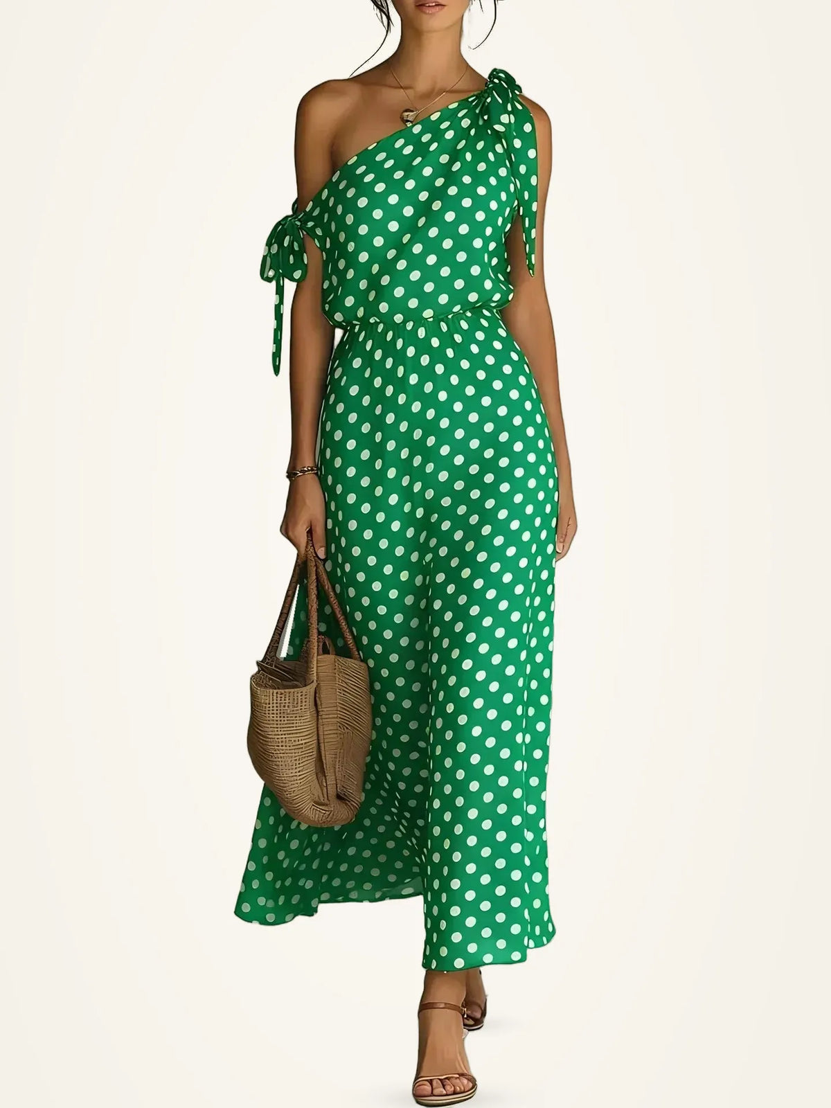 Full Size Polka Dot One-Shoulder Maxi Dress Plus Size — photo 4
