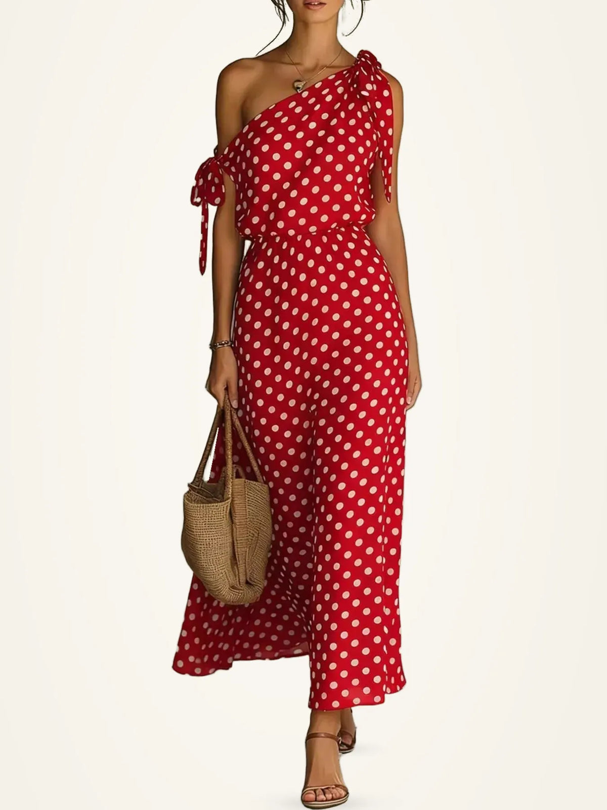 Full Size Polka Dot One-Shoulder Maxi Dress Plus Size — photo 5