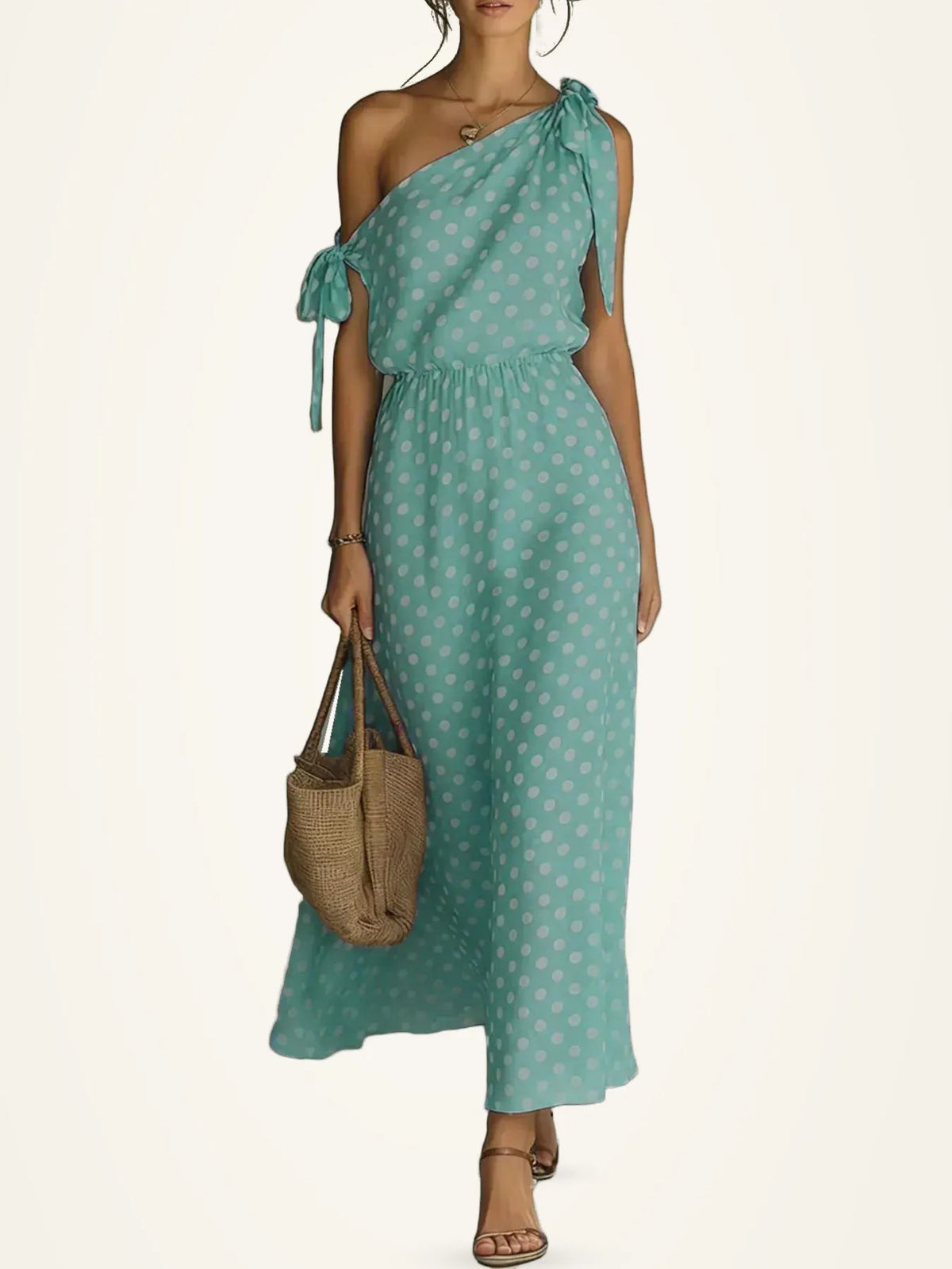 Full Size Polka Dot One-Shoulder Maxi Dress Plus Size — photo 6