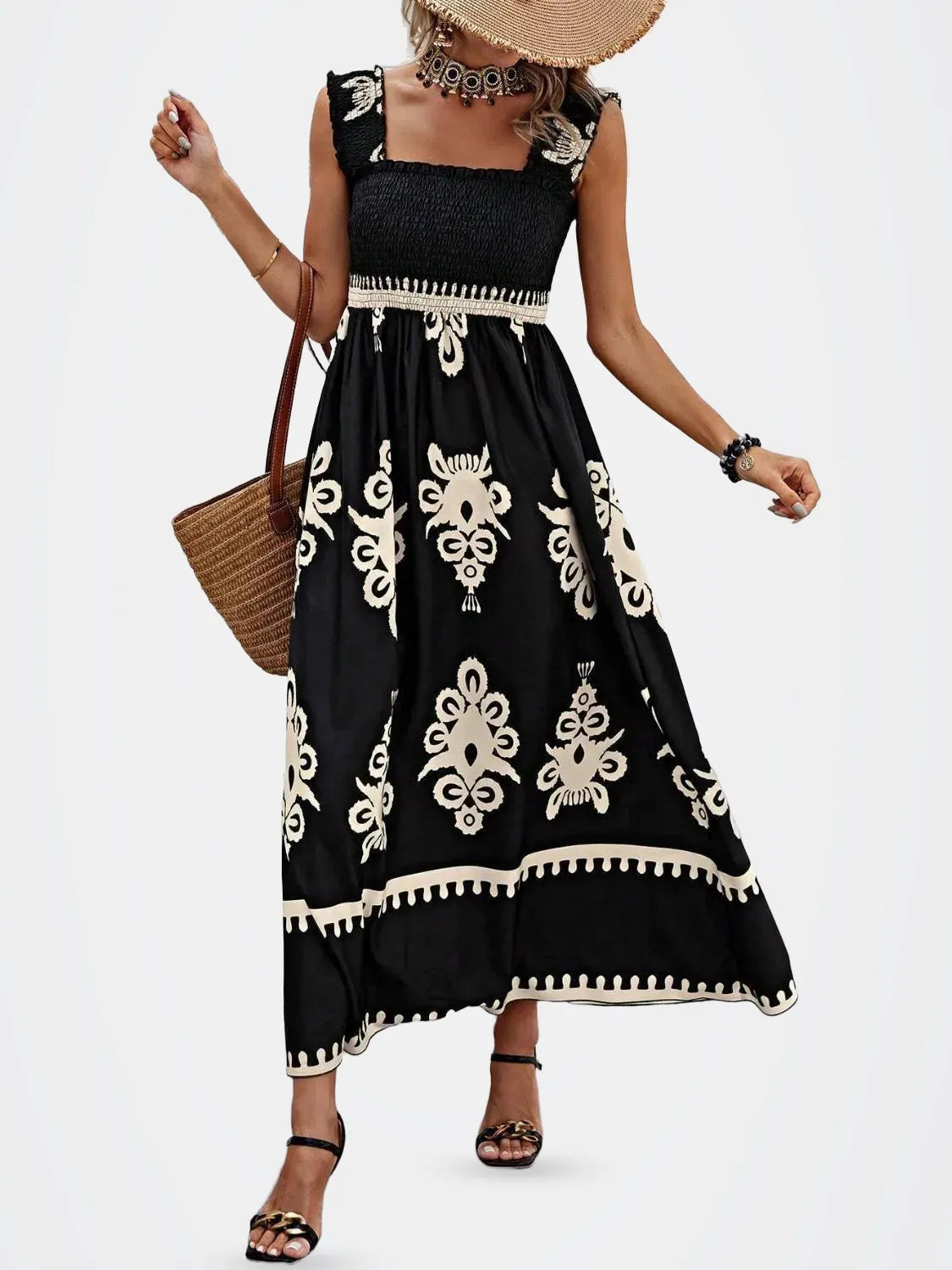 Smocked Printed Wide Strap Maxi Dress — photo 2