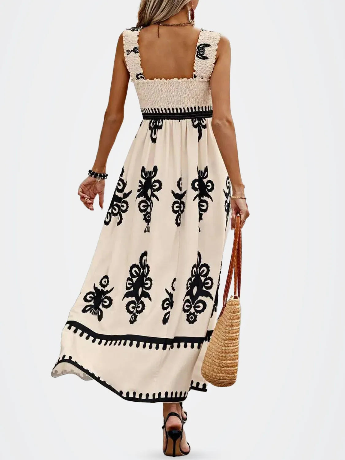 Smocked Printed Wide Strap Maxi Dress — photo 9