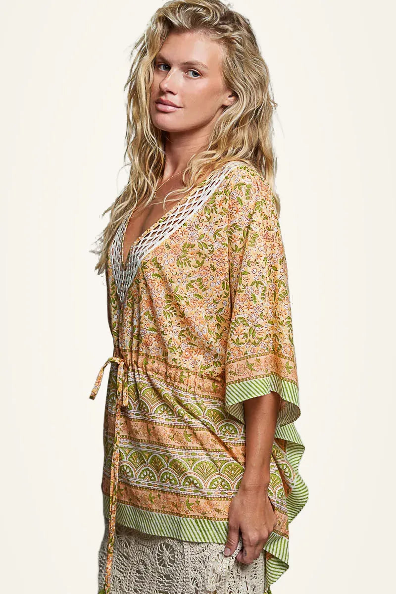 POL Block Print Floral Tie Front Boho Blouse — photo 2