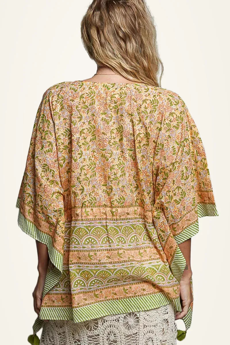 POL Block Print Floral Tie Front Boho Blouse — photo 3