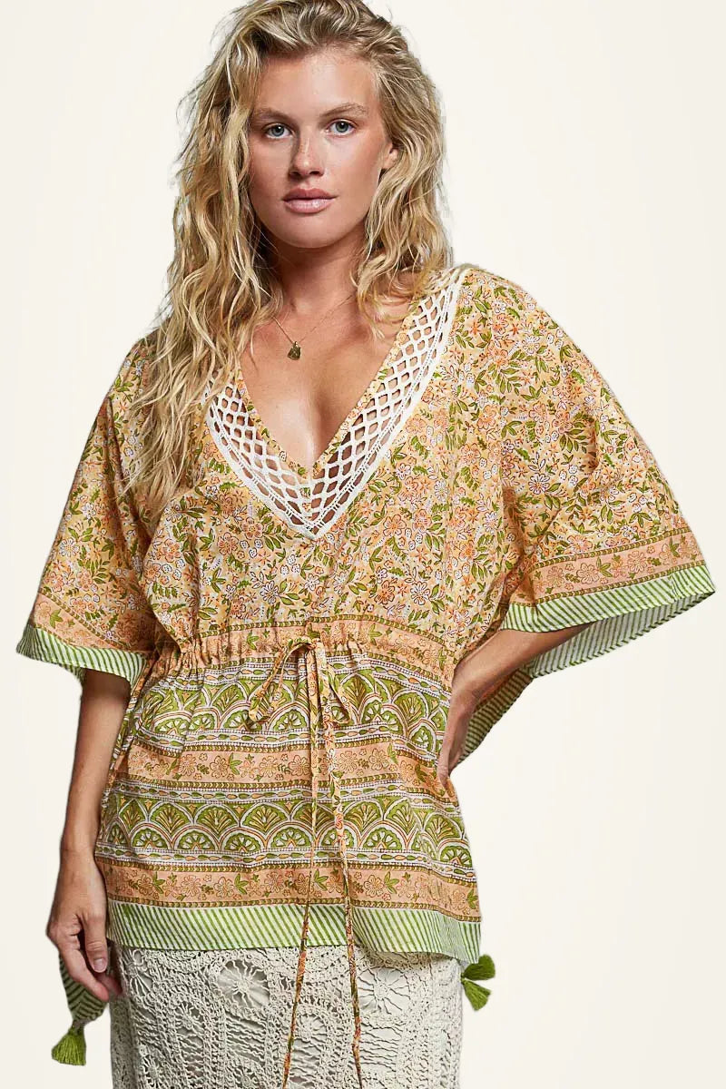 POL Block Print Floral Tie Front Boho Blouse — photo 4