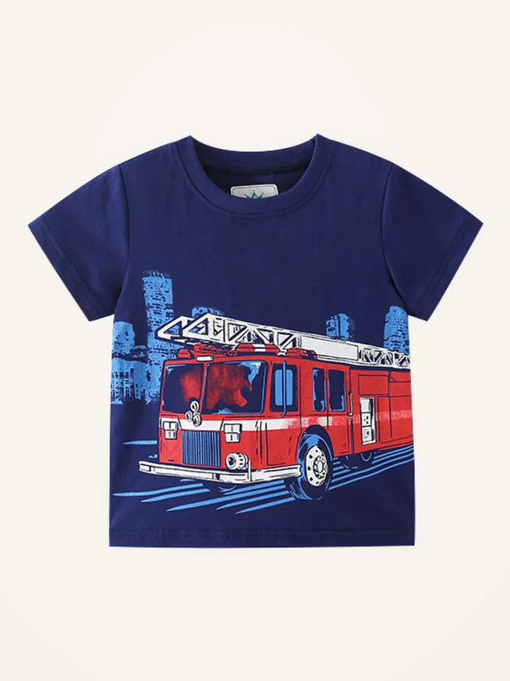 Meadow Days Fire Truck Graphic Short-Sleeve T-Shirt