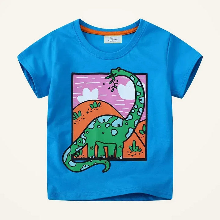 Kids’ Dinosaur Cotton T-Shirt — Sky Blue