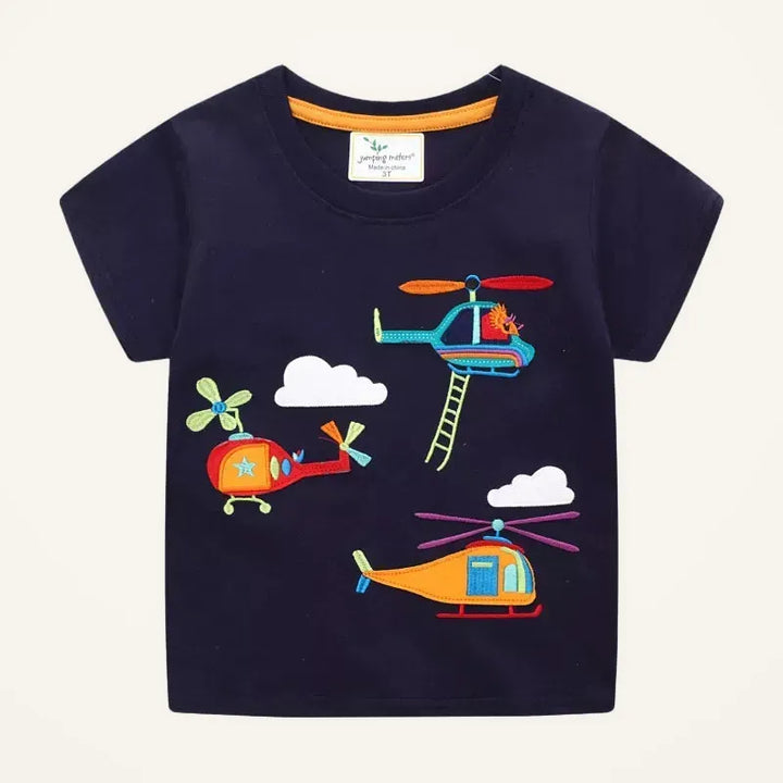 Kids' Helicopter Cotton T-Shirt – Black