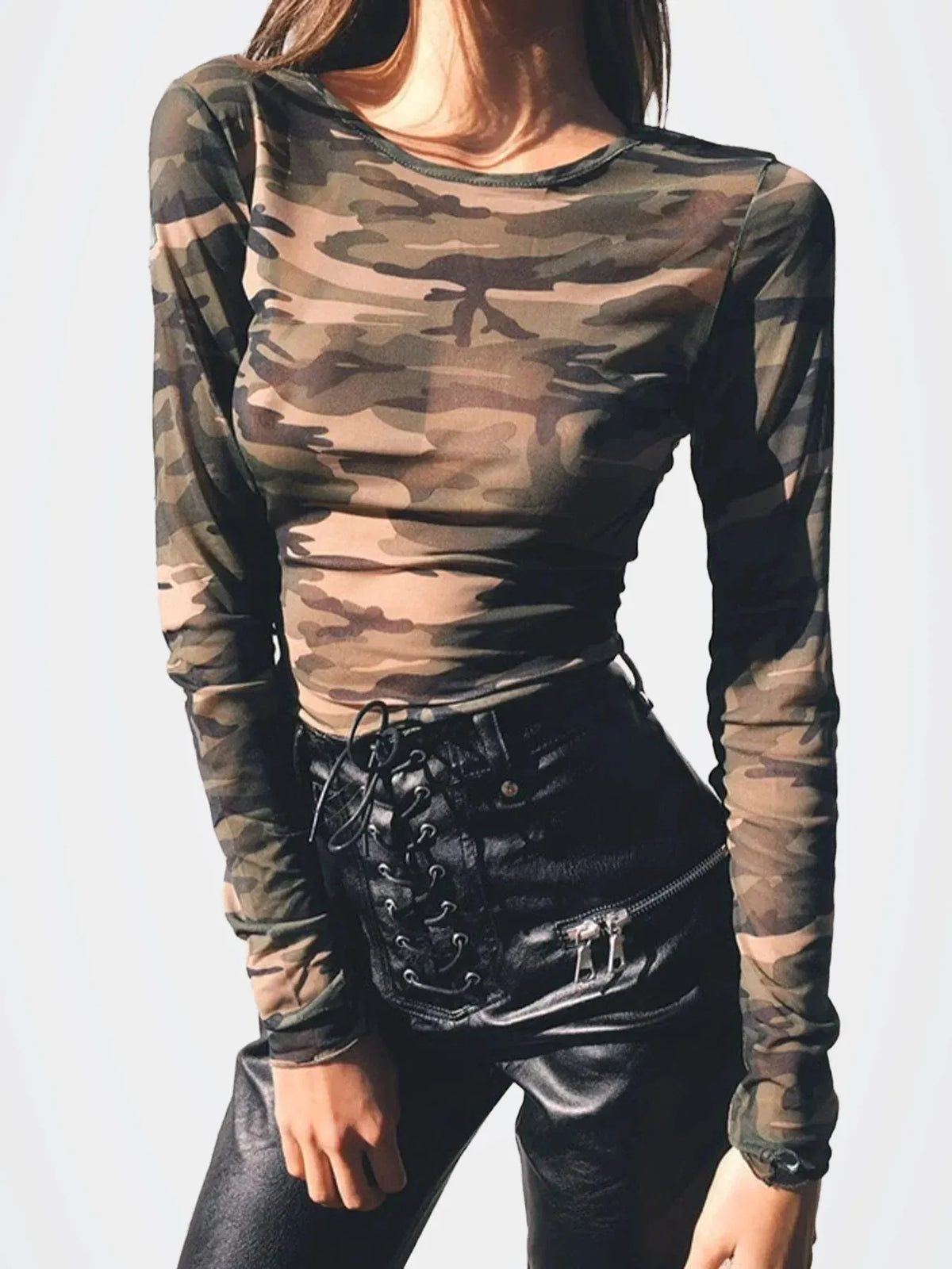 Camouflage Mesh Long Sleeve T-Shirt — photo 1