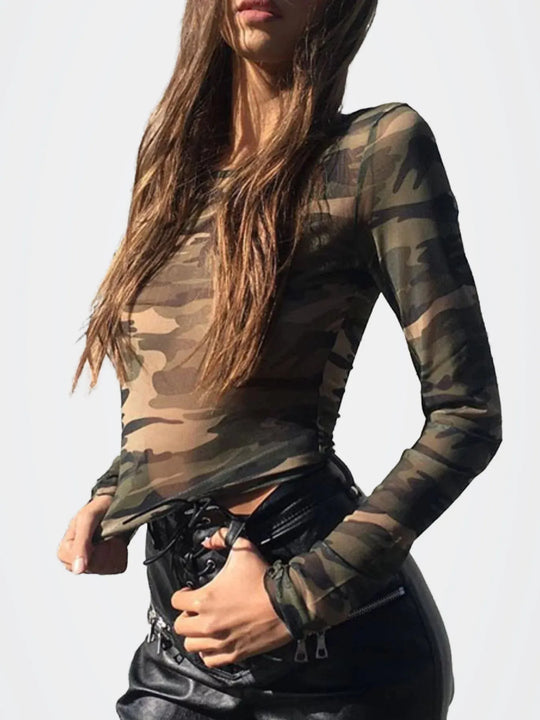 Another view: Camouflage Mesh Long Sleeve T-Shirt