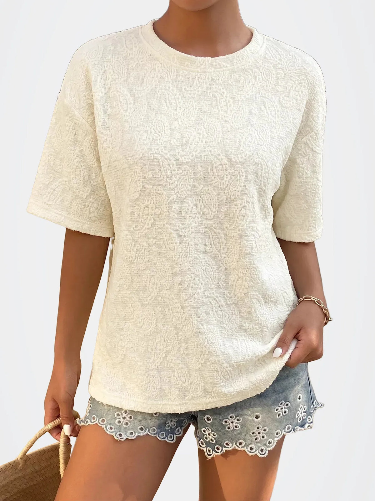 Textured Paisley Pattern Casual T-Shirt — photo 2